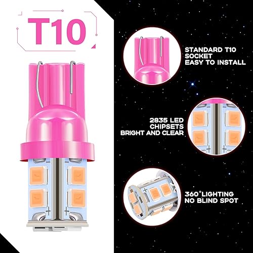 Miniatura 4 de Tallew Juego de 24 bombillas LED T10 de 1.220 in y 1.654 in, repuesto interior para puerta de mapa de automóvil, cortesía (morado)