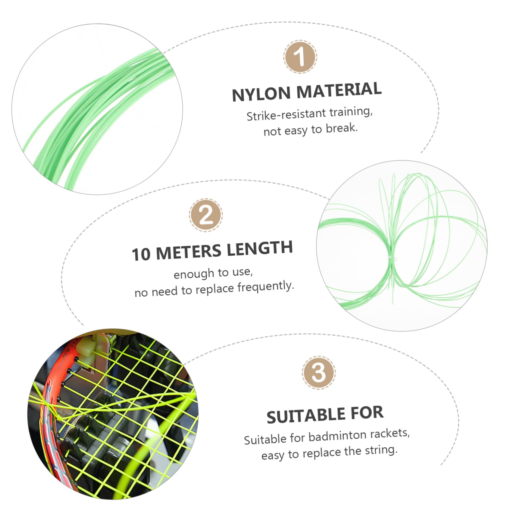 GOOHOCHY Long Badminton String Nylon Thread Racket Replacement Training String Easy to Use Cut