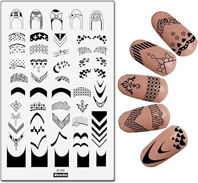 1Pcs Geometric Moon Star Nail Art Stamping Plates Marine Sea French Style Manicure Stamping Template English Letter Image Plates Nail Stamp Plate Reusable Nail Print Stencil (D-03)