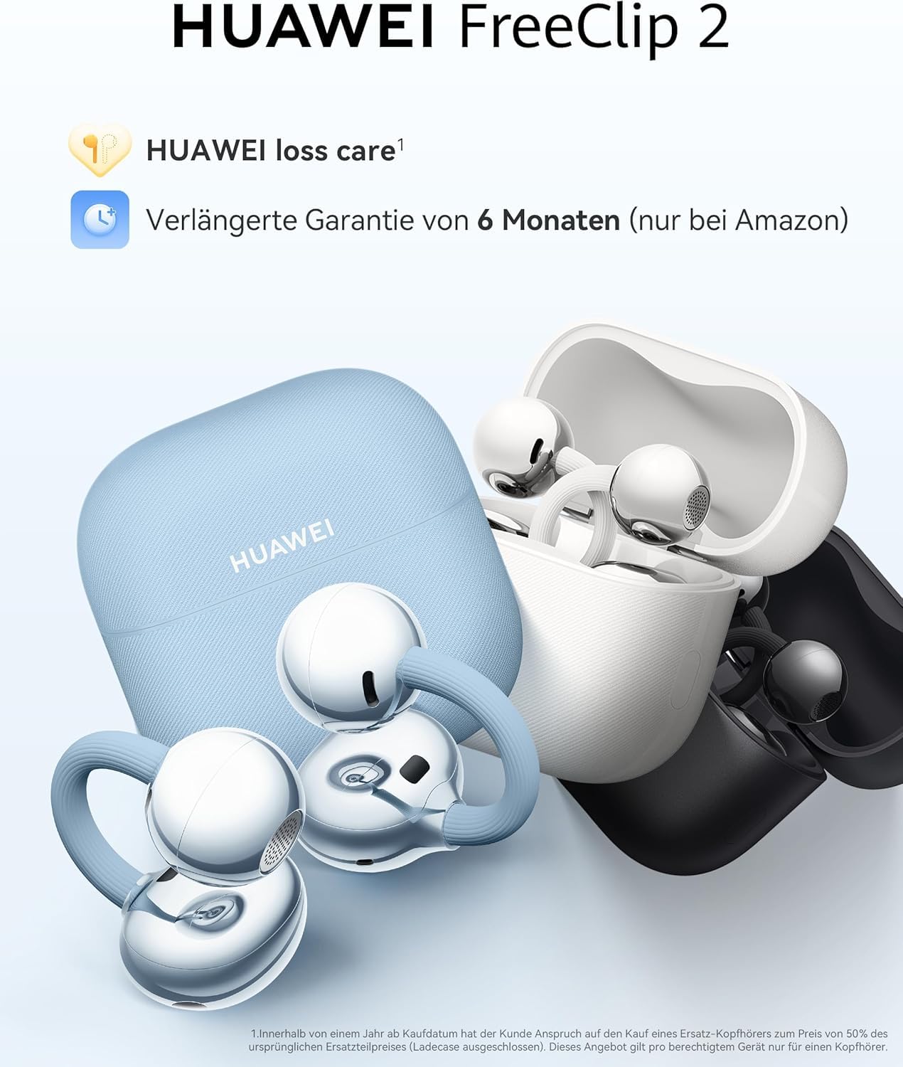 HUAWEI FreeClip 2, Kabellos Bluetooth Kopfhörer, Open-Ear-Kopfhörer, Besonders leicht für ganztägigen, 38 Stunden Akkulaufzeit, für iOS & Android, IP57, Schwarz