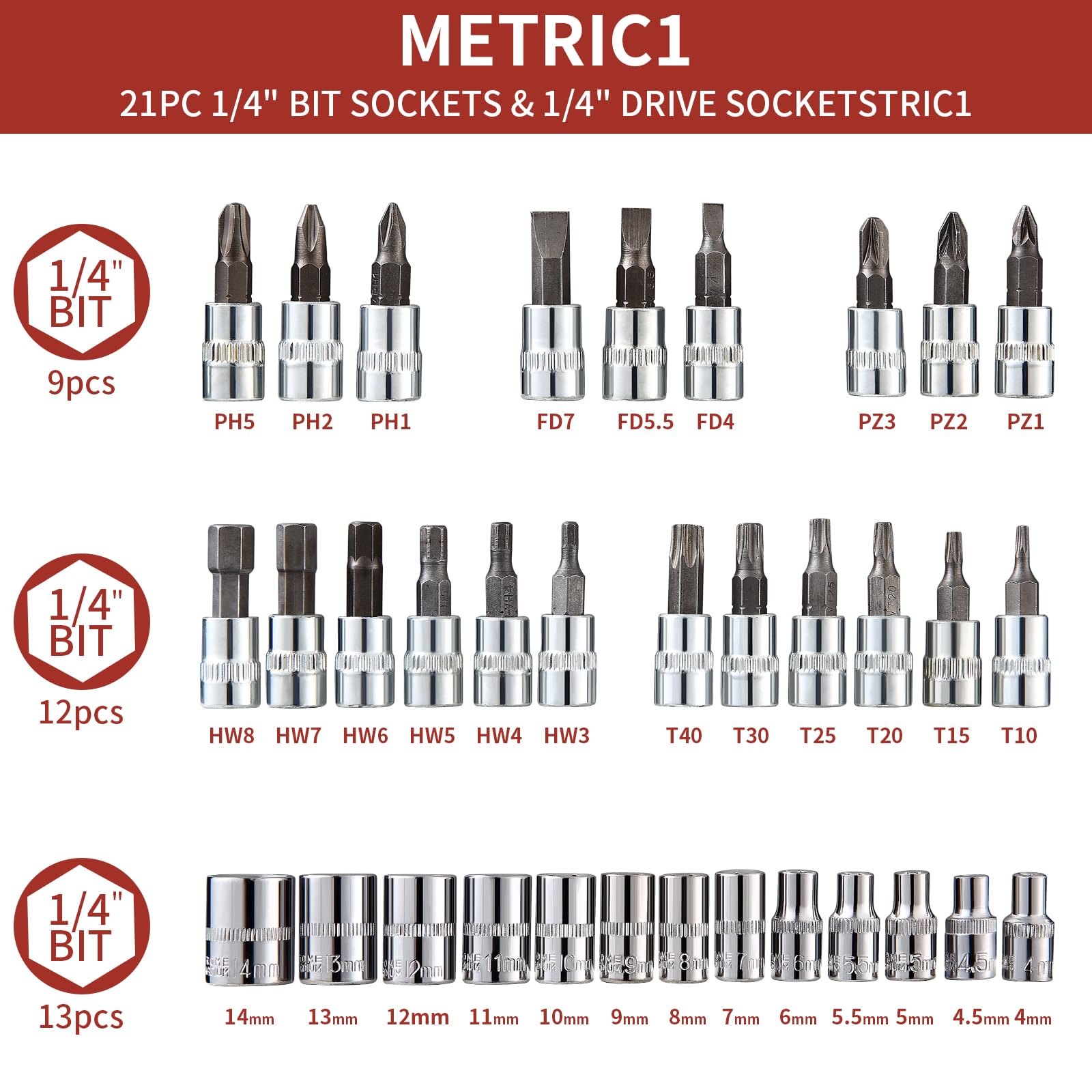 Kit de Clé Plate à Cliquet et à Douille 46 Pcs Cr-V - 1/4" 72 Dents Avec Boîte à Outils - Outillage Mécanique Auto Chromé et Poli Miroir Pour Réparation