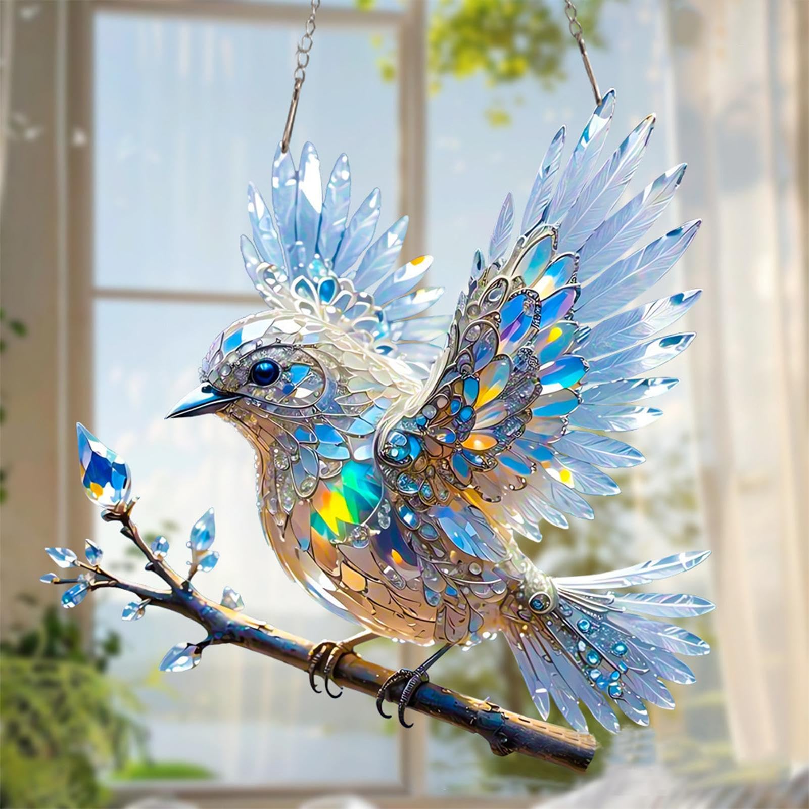 Décoration En Acrylique 2D En Forme D'oiseau Bleu - Style Colibri Réaliste Pour étagère, Jardin, Salon - Taille ~20x20 Cm