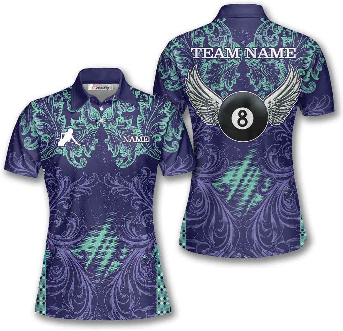 PRIMESTY Pink 8 Ball Billiard Shirts for Women, Custom Name Pool Team Jersey, Personalized Dark Pink Billiard Polo S-5XL
