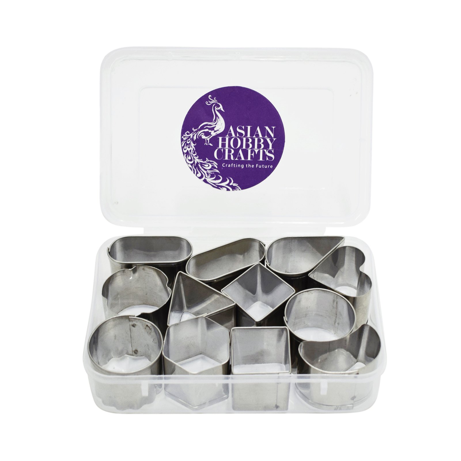 Asian Hobby Crafts Stainless Steel Mini Cookie & Vegetable Cutter Set, Embossing Molds for Baking, Food Decoration, Pastry Molds for Kitchen Use, Multiple Designs, Size - 3.5cm, Set of 12 Pcs