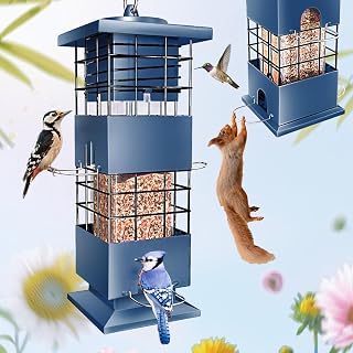 Squirrel Proof Bird Feeder,3Lbs Metal Birdfeeders Anti-Squirrel with 4 Feeding Ports for Outdoors Hanging, Chew-Proof Wild Birdseed Feeder for Cardinal, Sparrow - Amazon product rated Grade B