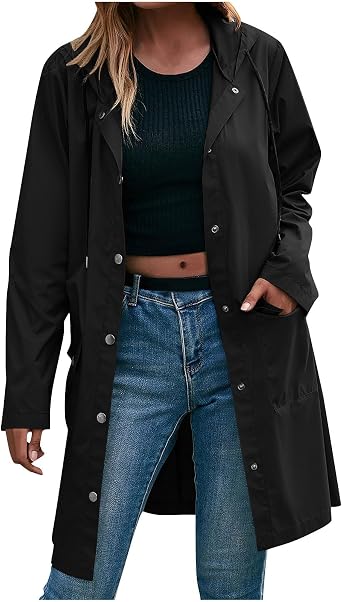 Packable Rain Jacket Womenwith Hood Long Waterproof Coat Lightweight Active Outdoor Raincoat Packable Windbreaker Jacket