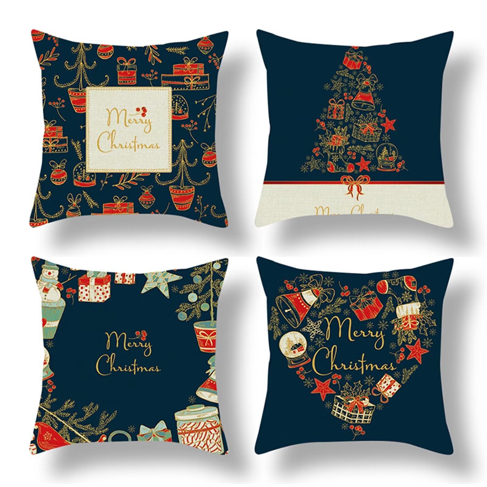 Housse coussin Noël canapé 50x50 cm en lin, décoration d'intérieur premium