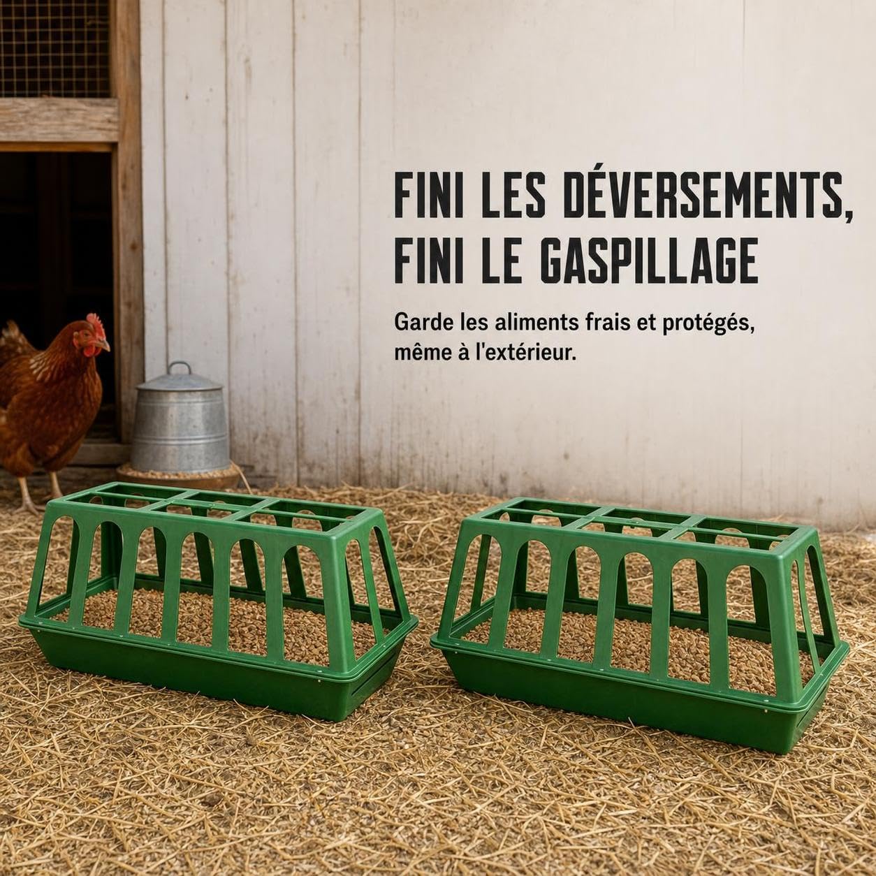 Mangeoire Poulets Anti-Gaspillage, Rouge, Rouge, 80cm 20 bouches