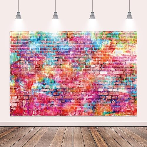 Miniatura 3 de Fondo de pared de graffiti de 10 x 8 pies de los años 80 y 90 de ladrillo colorido hip hop discoteca temática de fiesta de fotografía para boda,