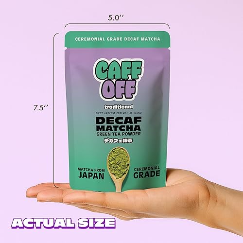 Miniatura 2 de Caff Off Polvo de té verde matcha descafeinado de Japón  3.52 oz  100 g  Grado ceremonial  Descafeinado naturalmente sin productos químicos  Probado