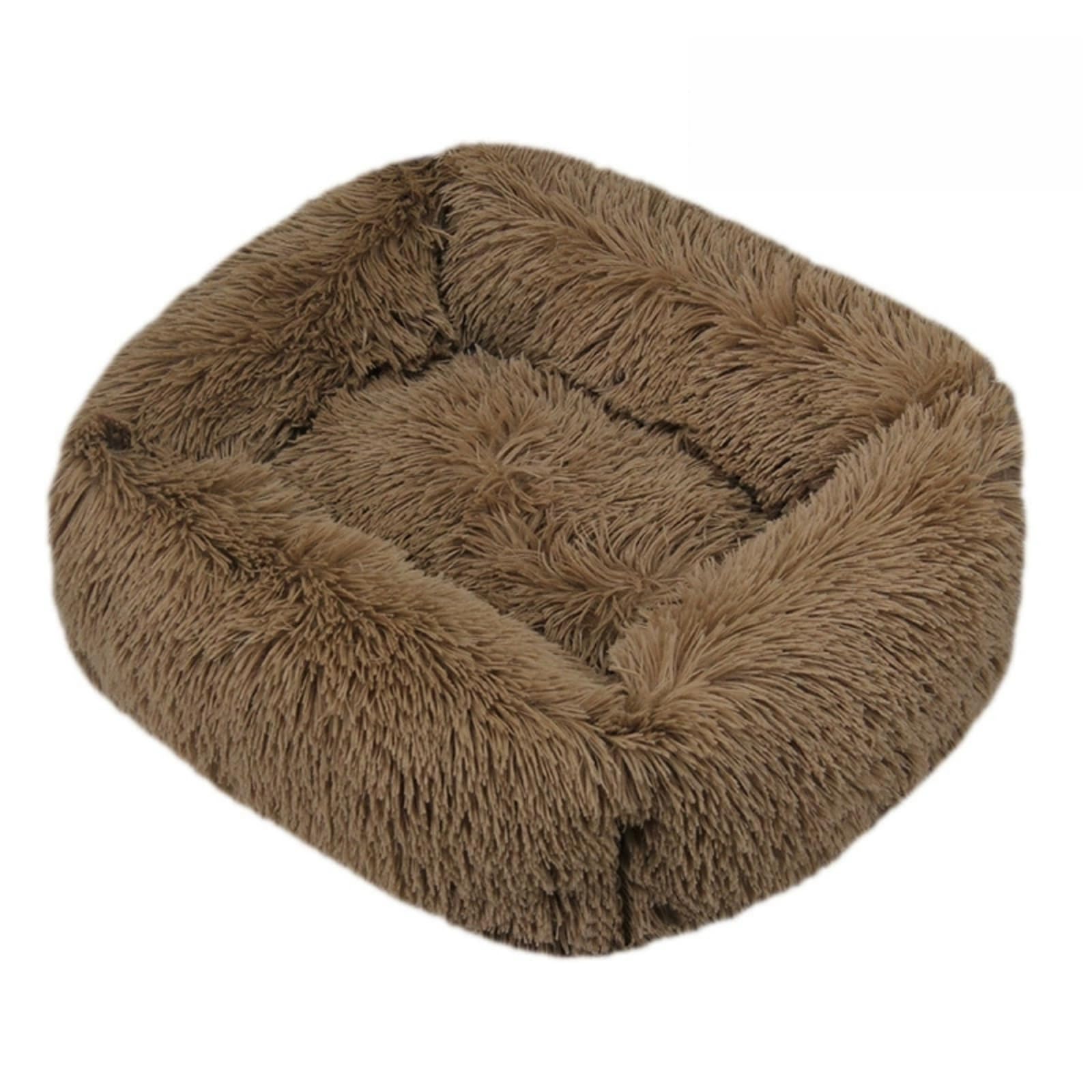 Mateju Plush Pet Bed Rectangle, Fluffy Pet Cushion Thick Warm Soft Plush Dog Cat Bed for Indoor Calming Puppy Kitten Petbed with Non Slip Bottom for Small Medium (Brown,M 66x55cm)