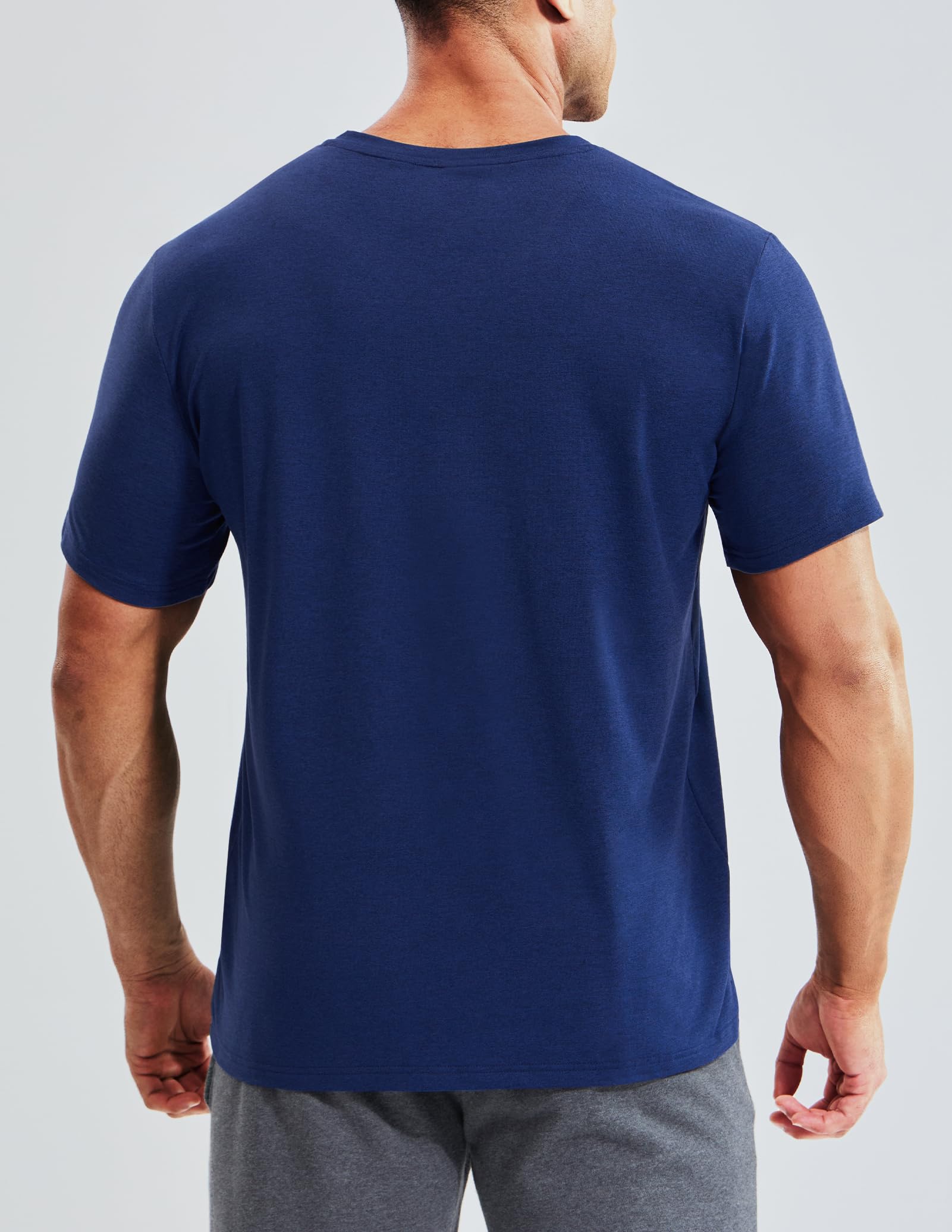 MIER Camiseta de manga corta con cuello en V para hombre, de ajuste seco, suave, absorbe la humedad, para correr, atletismo, gimnasio, informal, para hombre