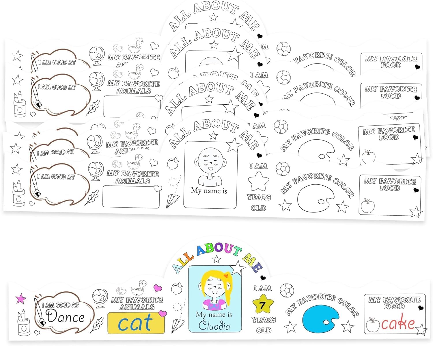 24 Sets All About Me Crown Crafts Kits Color Your Own Paper Crown Hats with Elastic DIY First Day of School Party Hats for Kindergarten Home Classroom School Party