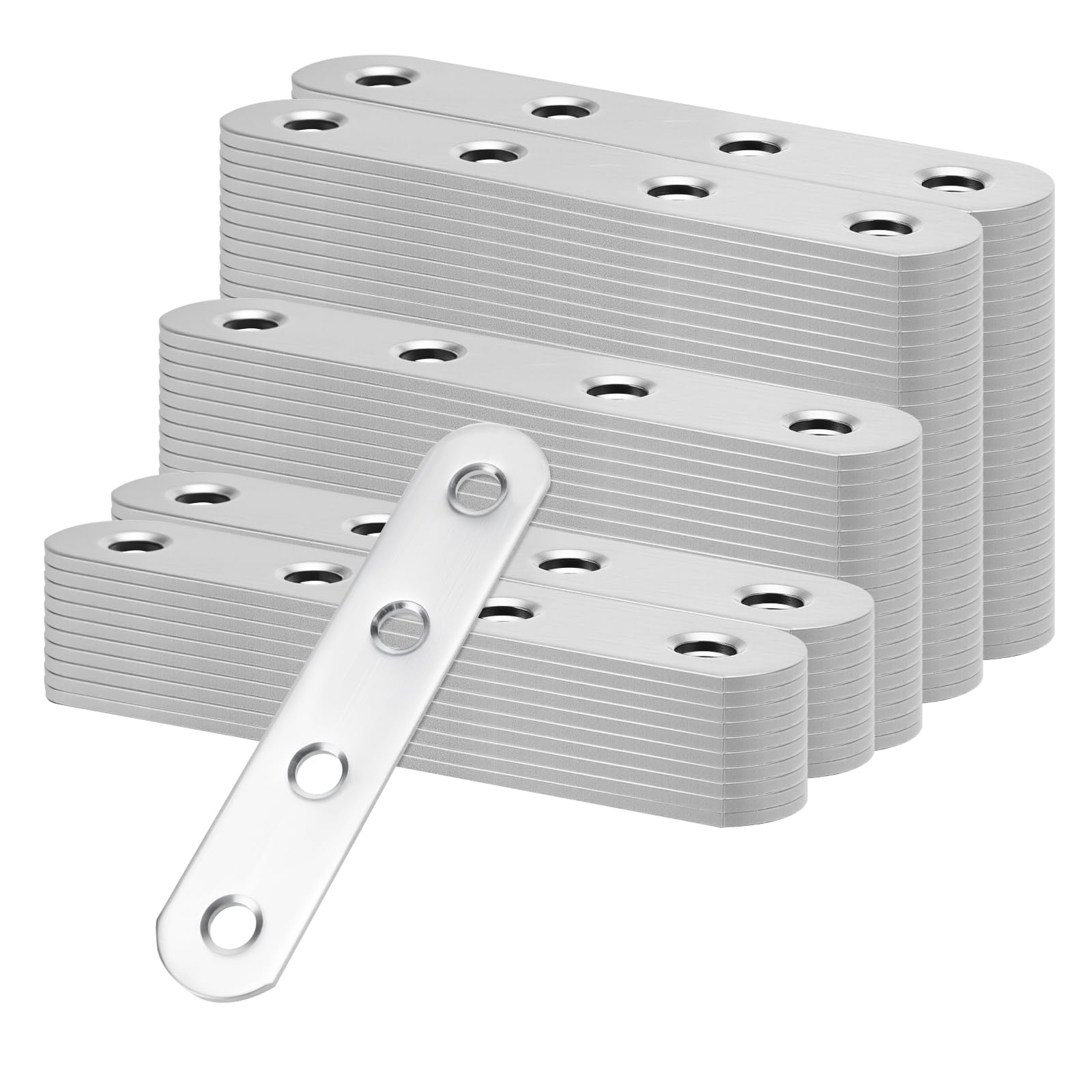 JIAYUET 100 PCS Flat Connecting Joining Brackets, 77 x 16 x 1.8mm Metal Straight Mending Brace Plates for Wood Repairing Fixing 4 Hole