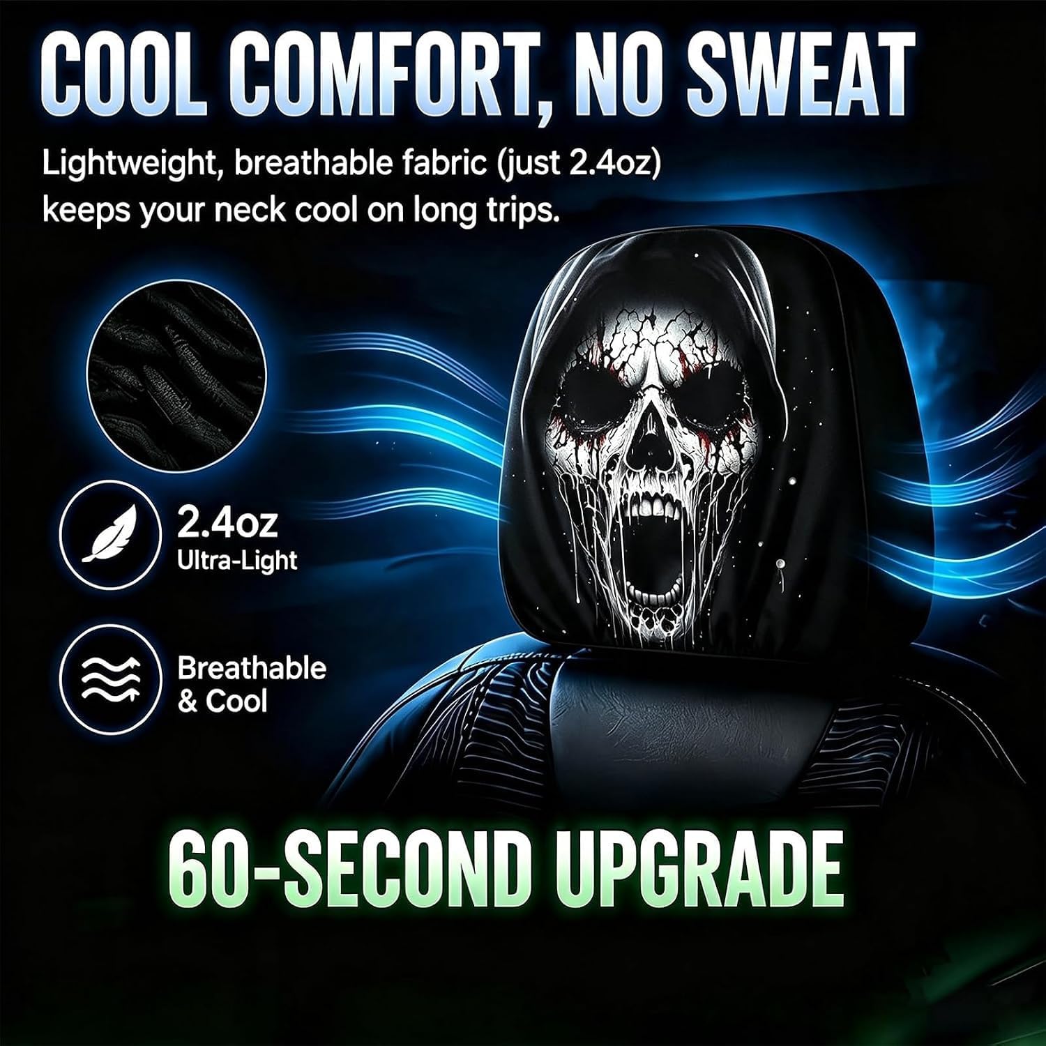 4 Pcs Ghost Face Headrest Covers for Car, Scary Face Printing Auto Seat Universal Elastic Models Headrest Protector image 3