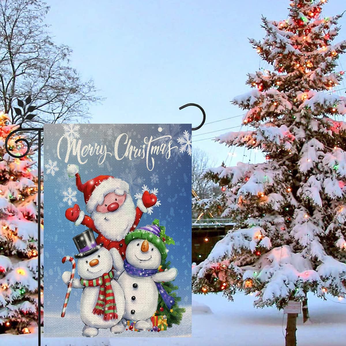 Weihnachts-Gartenflagge – 30,5x45,7 Cm, Doppelseitig Mit Weihnachtsbaum & Schneemann, Aus Wetterfester Jute Für Winterdeko