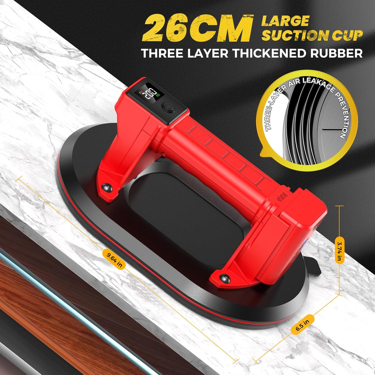 Electric Suction Cups for Glass, Tiles, Granite, Windows Lifting and Moving 440 lbs. Load Capacity 16V MAX Cordless Heavy Duty Vacuum Suction Cup Lifter