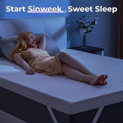 Miniatura 7 de SINWEEK Cubrecolchón de espuma viscoelástica de enfriamiento de 2 pulgadas, tamaño individual, almohadilla ventilada de alta densidad para dolor