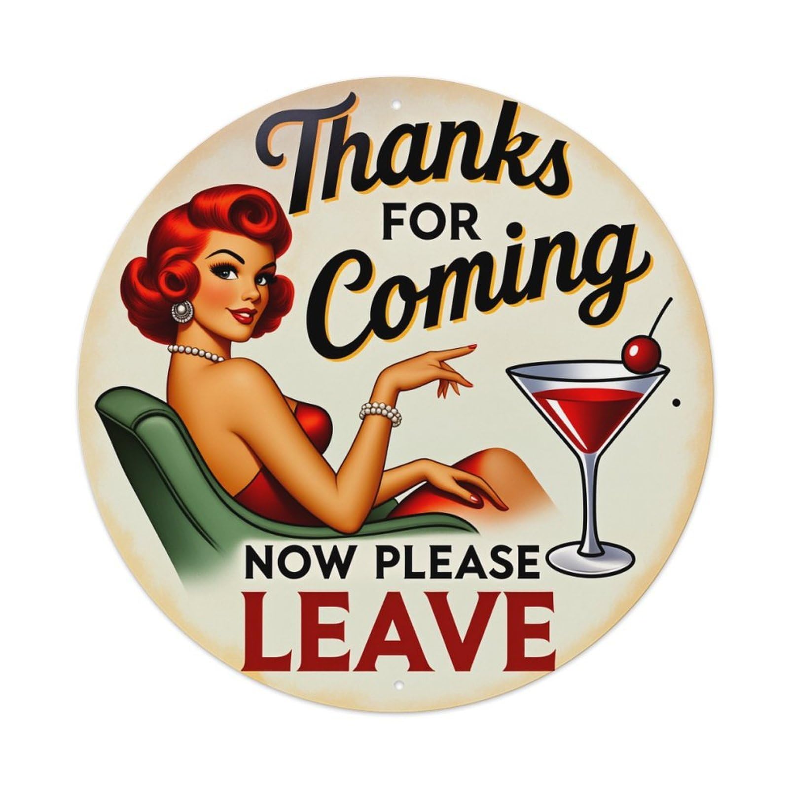 Ndieha Vintage Retro Pinup Woman Cocktail Sign Round Tin Sign Metal Poster Retro Bar, Home, Man Cave, Kitchen, Laundry Room Wall Art Decor Gift 8X8inch