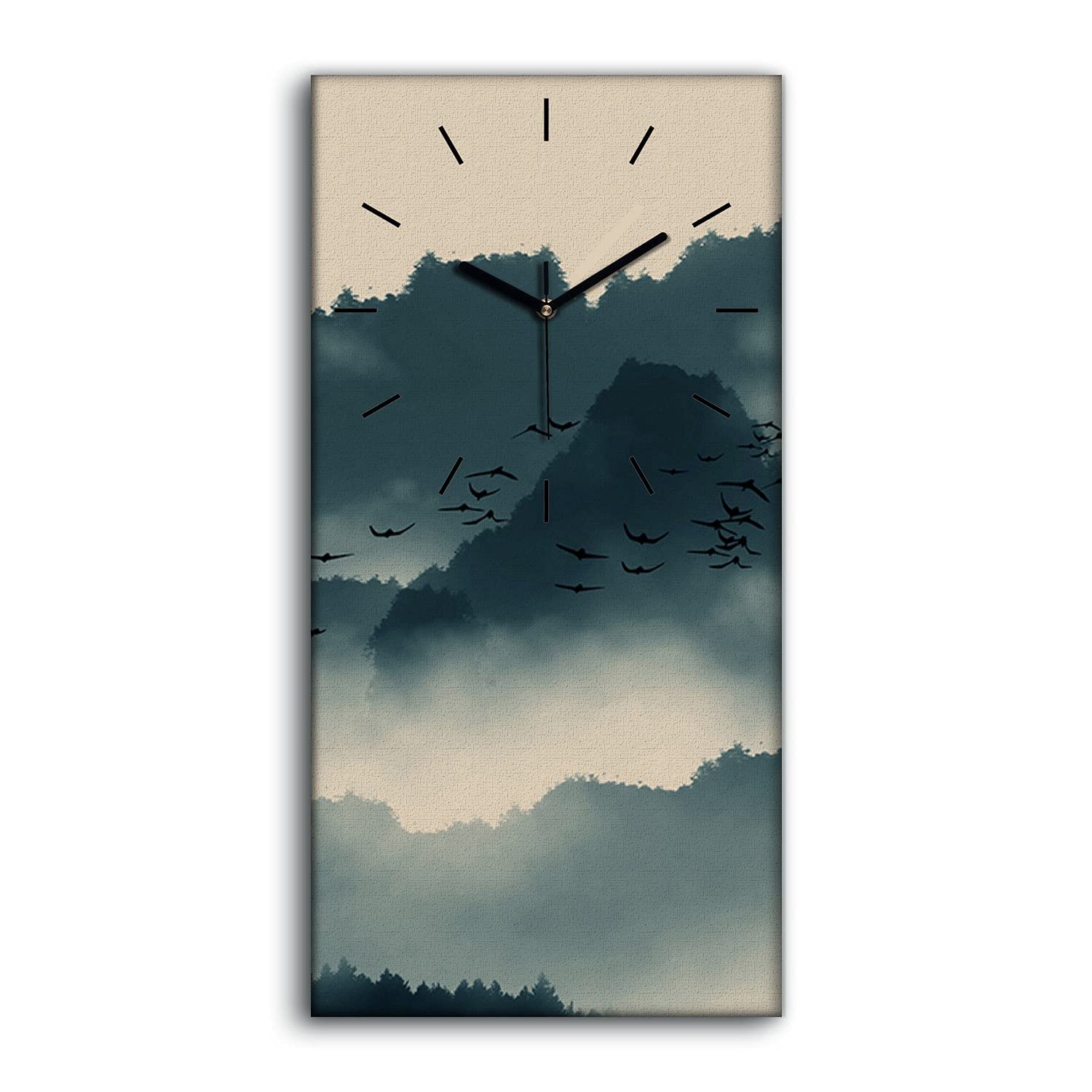 Horloge sur Toile Art de Montagnes d'encre Chinoise - Image Art Moderne 30x60cm