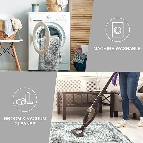 Miniatura 2 de Alfombra lavable de 2.5 x 8 pies, alfombra de camino de cocina vintage larga para entrada, tapete desgastado con estampado, tapete antideslizante