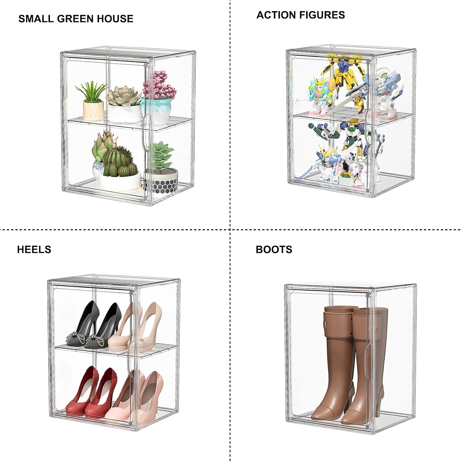 Acrylic Clear Display Case, Stackable Plastic Storage Bins with Shelf, Figure Figurine Hobby Display Case with Magnetic Lid, Large Acrylic Display Box for Collectibles, Figures, XXXL-1 Pack
