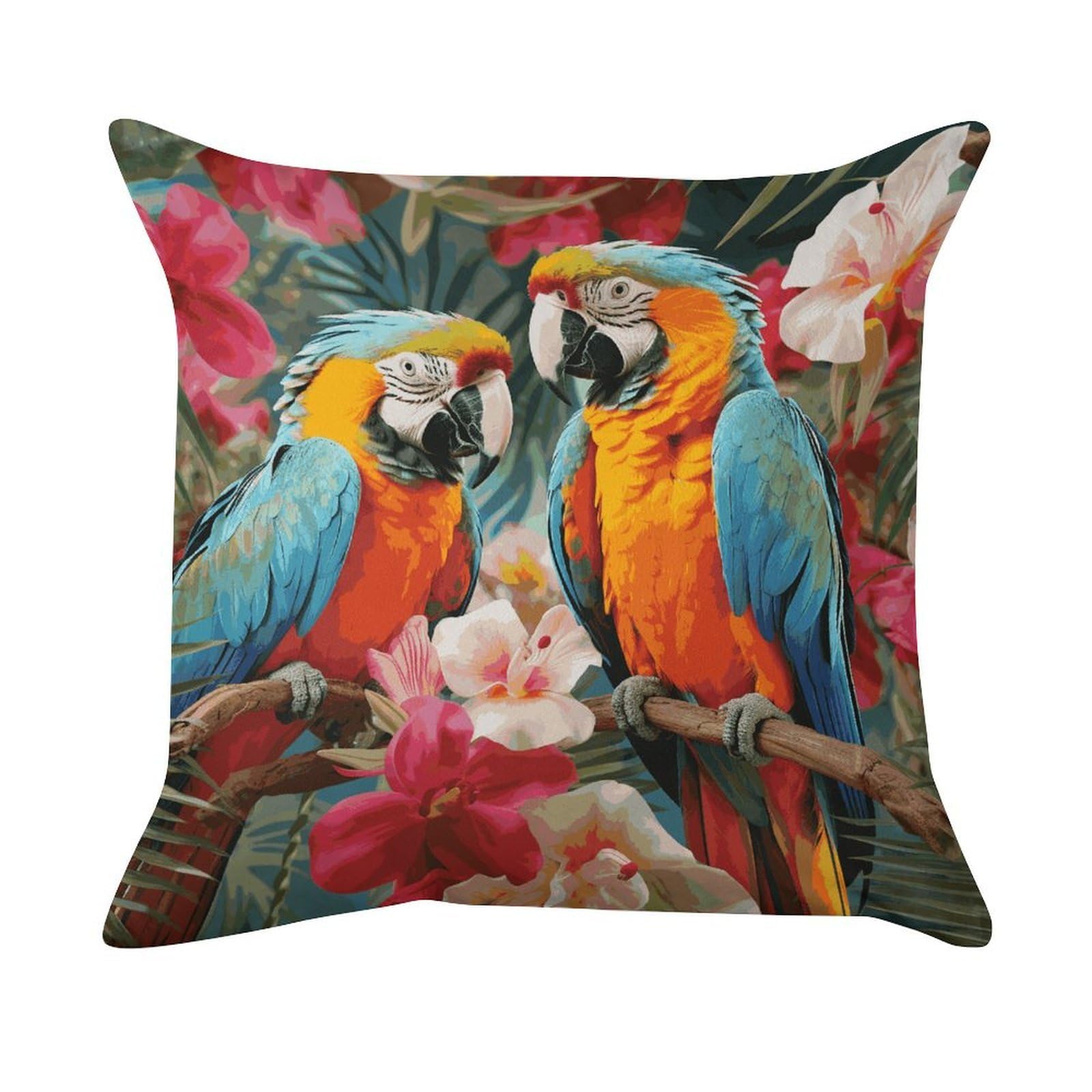 FekiLoot Tropical Plants and Parrots Pillowcase Velvet Throw Pillow Cover Ultra Soft Lumbar Pillow Shells Square Cushion Cases with Zipper Luxury Cozy Pillows Shams for All Seasons