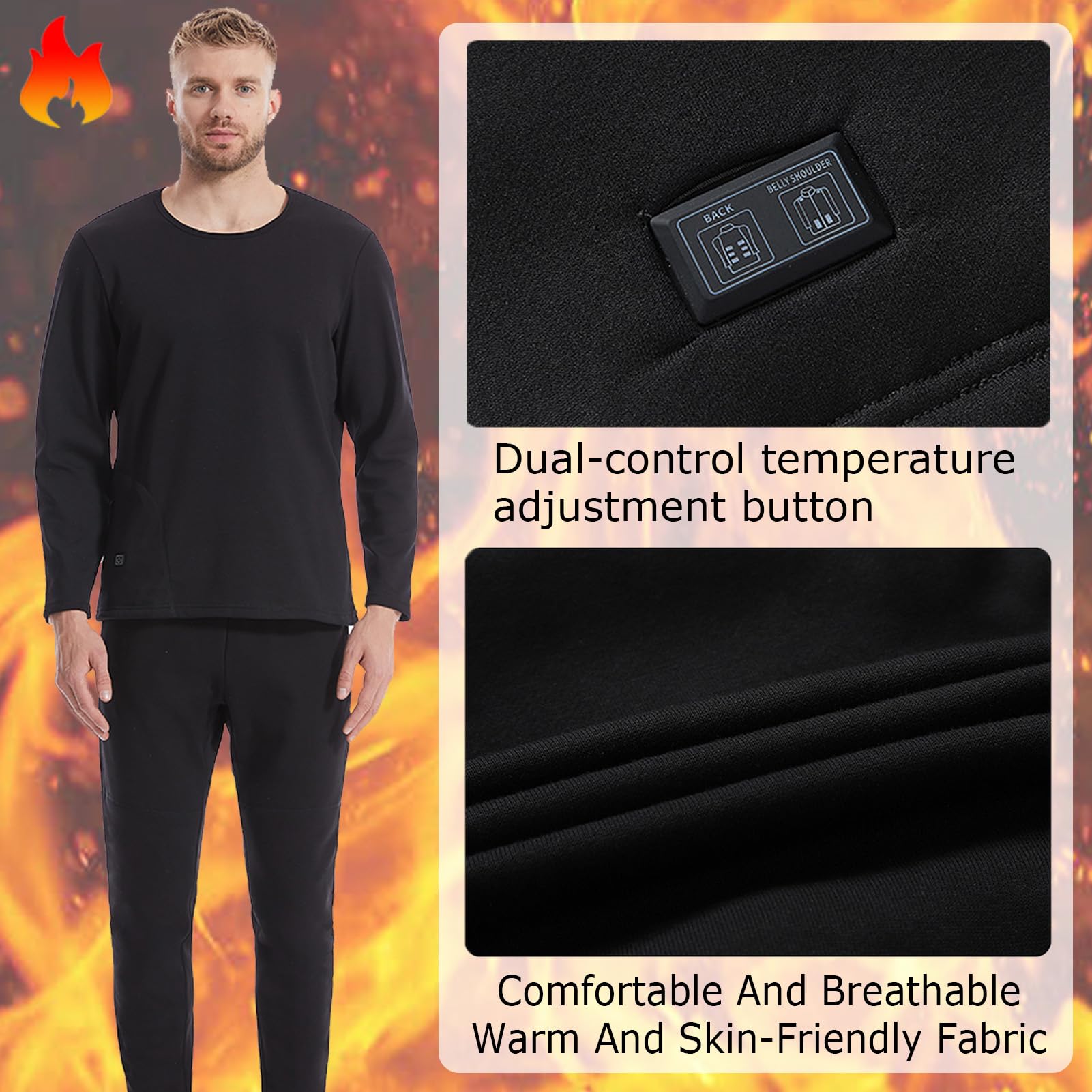 Set Intimo Termico Riscaldato Unisex, 18 Zone/30 Zone Winters Heating Baselayer Intimo Camicia E Pantaloni con Batteria