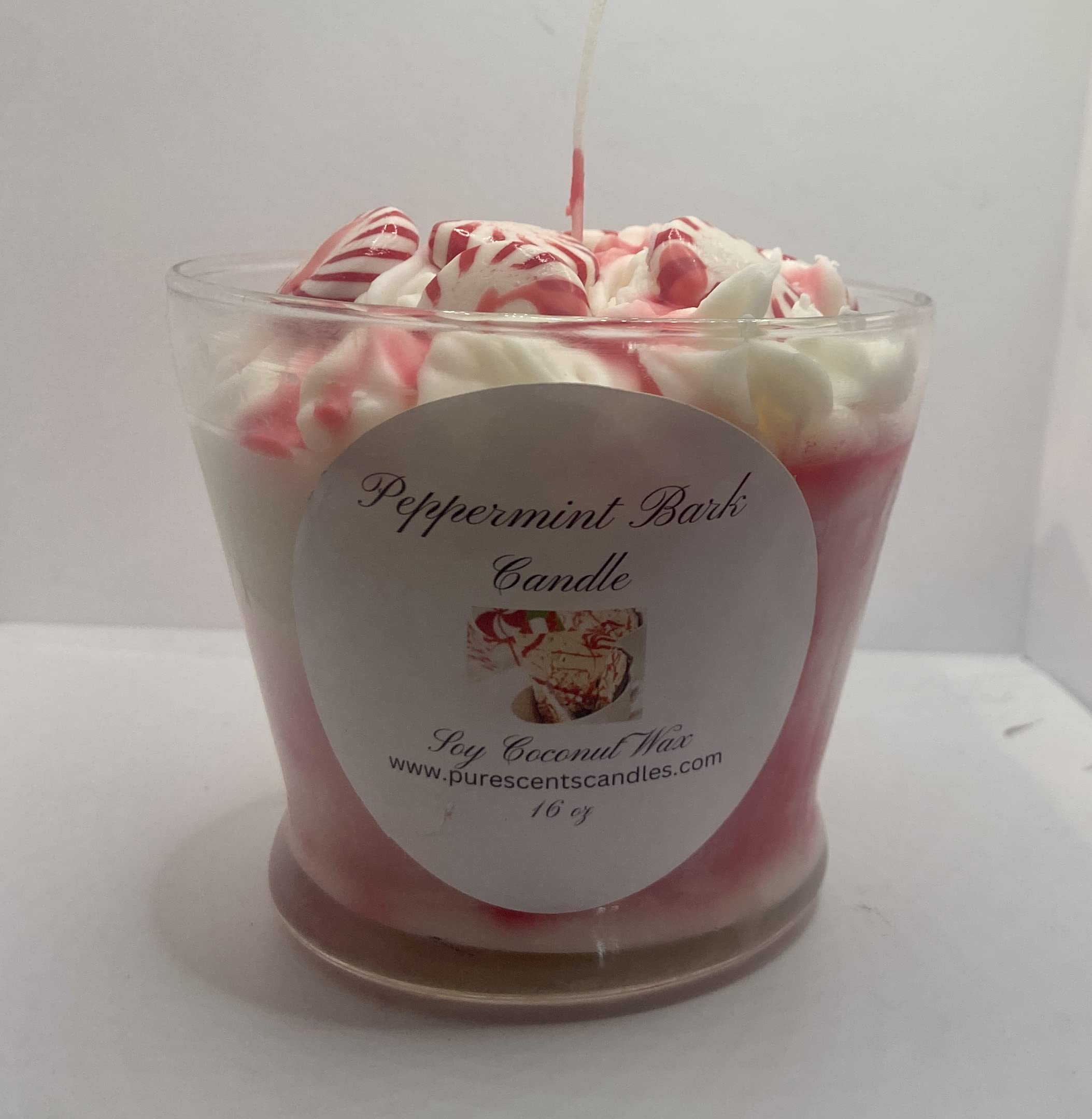Peppermint Bark Candle16 0z with Peppermit in a Dercotive Gift Bag Christmas Soy Coconut Wax