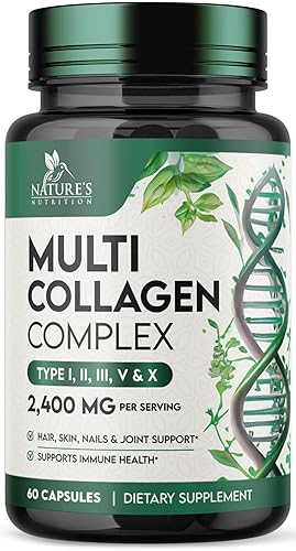 Suplemento de colágeno múltiple de 2400 mg  Complejo de píldoras de colágeno múltiple hidrolizado tipo I, II, III, V y X, suplementos de péptidos de