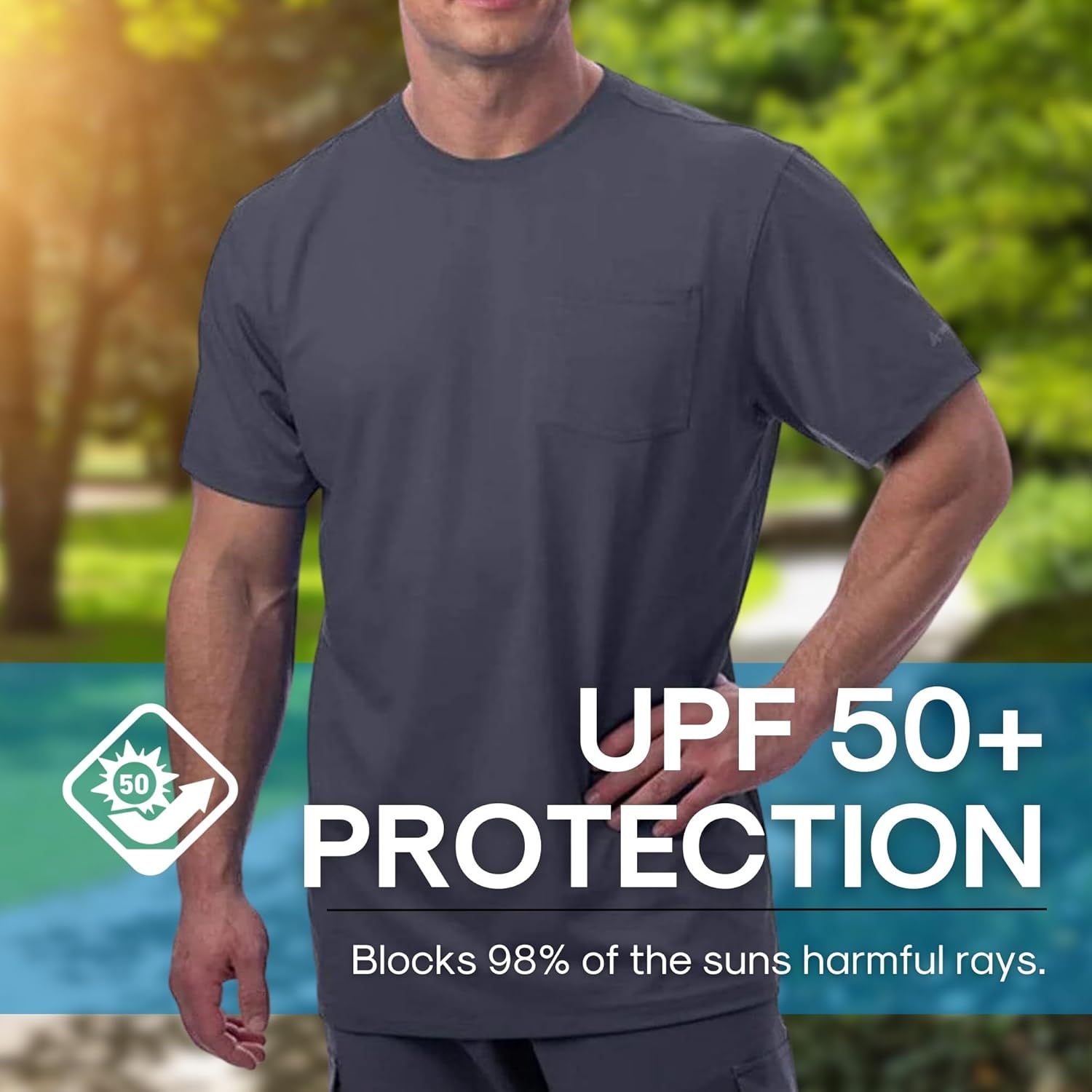 Arctic Cool Men’s Crew Neck Instant Cooling Pocket Workwear Moisture Wicking Performance UPF 50+ Short Sleeve Shirt - Image 3