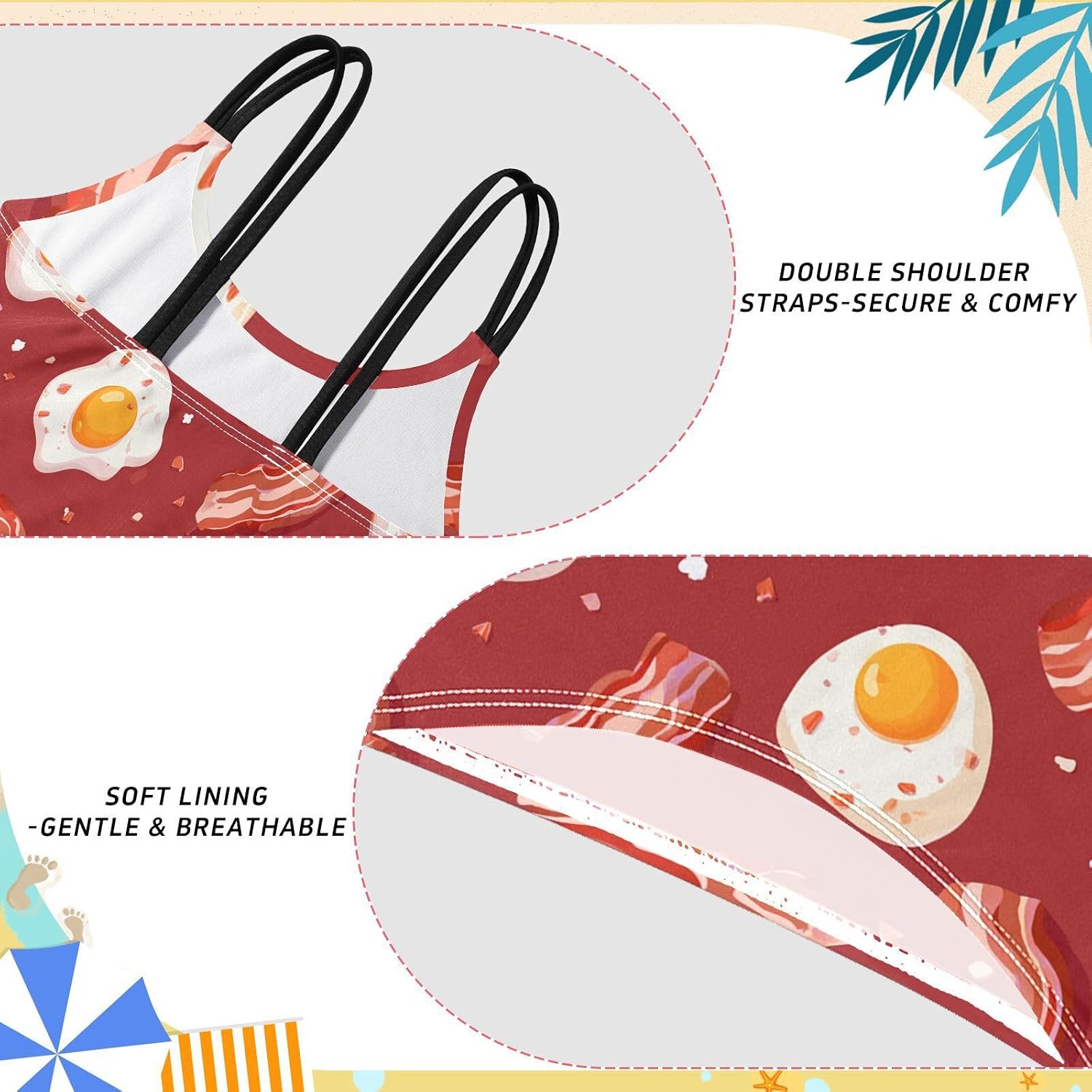 visesunny Girls Two Piece Swimsuits Red Bacon Eggs Girl's Bikini Sets Bathing Suits for Girls Size 5-12Y