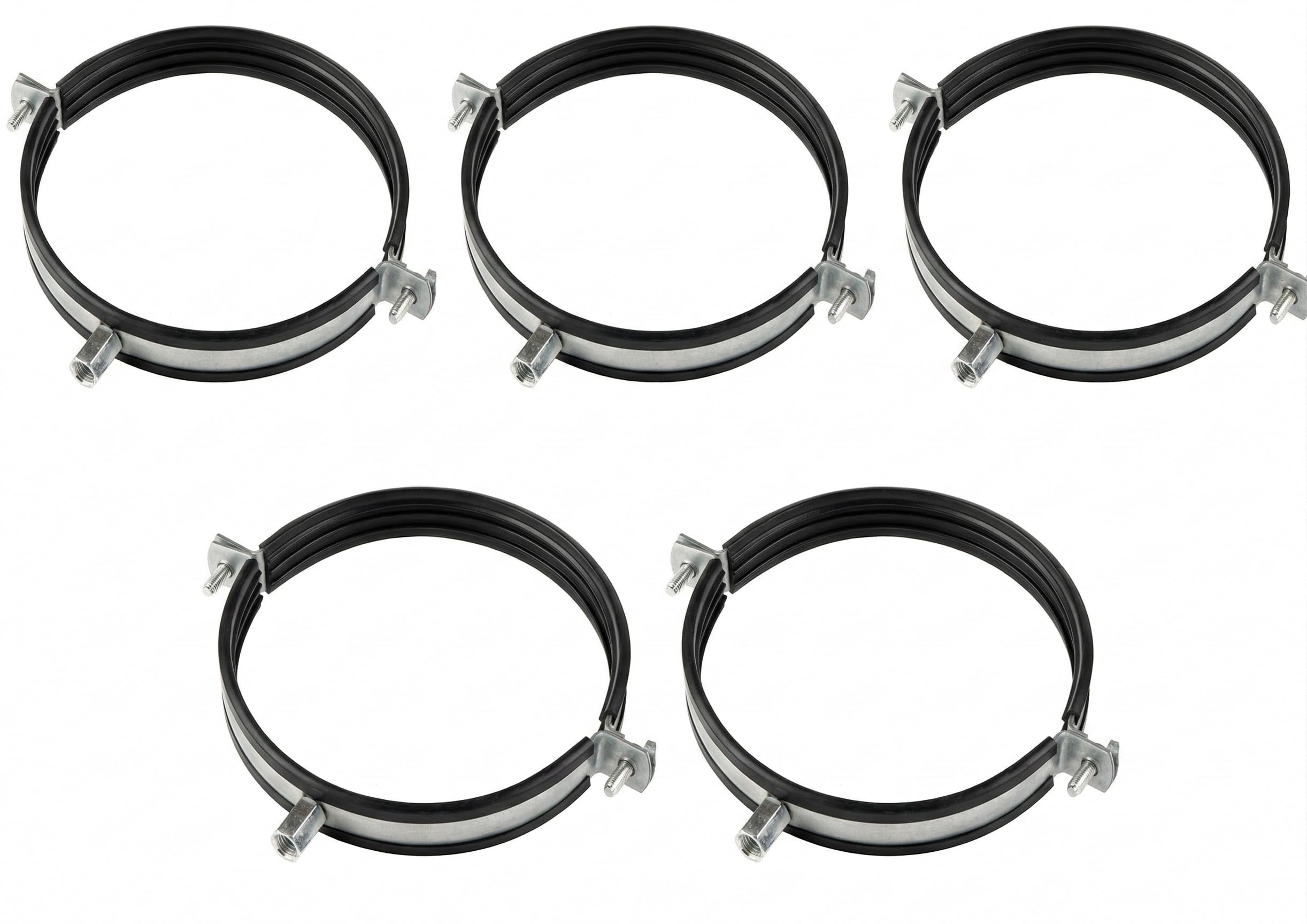 5pcs, Duct Clamp 160mm / 6 inch Bracket with Rubber Gasket, M8/M10 Thread, Steel Pipe Hanger 6 inch for Spiral Duct, Ventilation Pipe, Downpipe, Pipe Holder Wall or Ceiling Mount, by Steinberg14