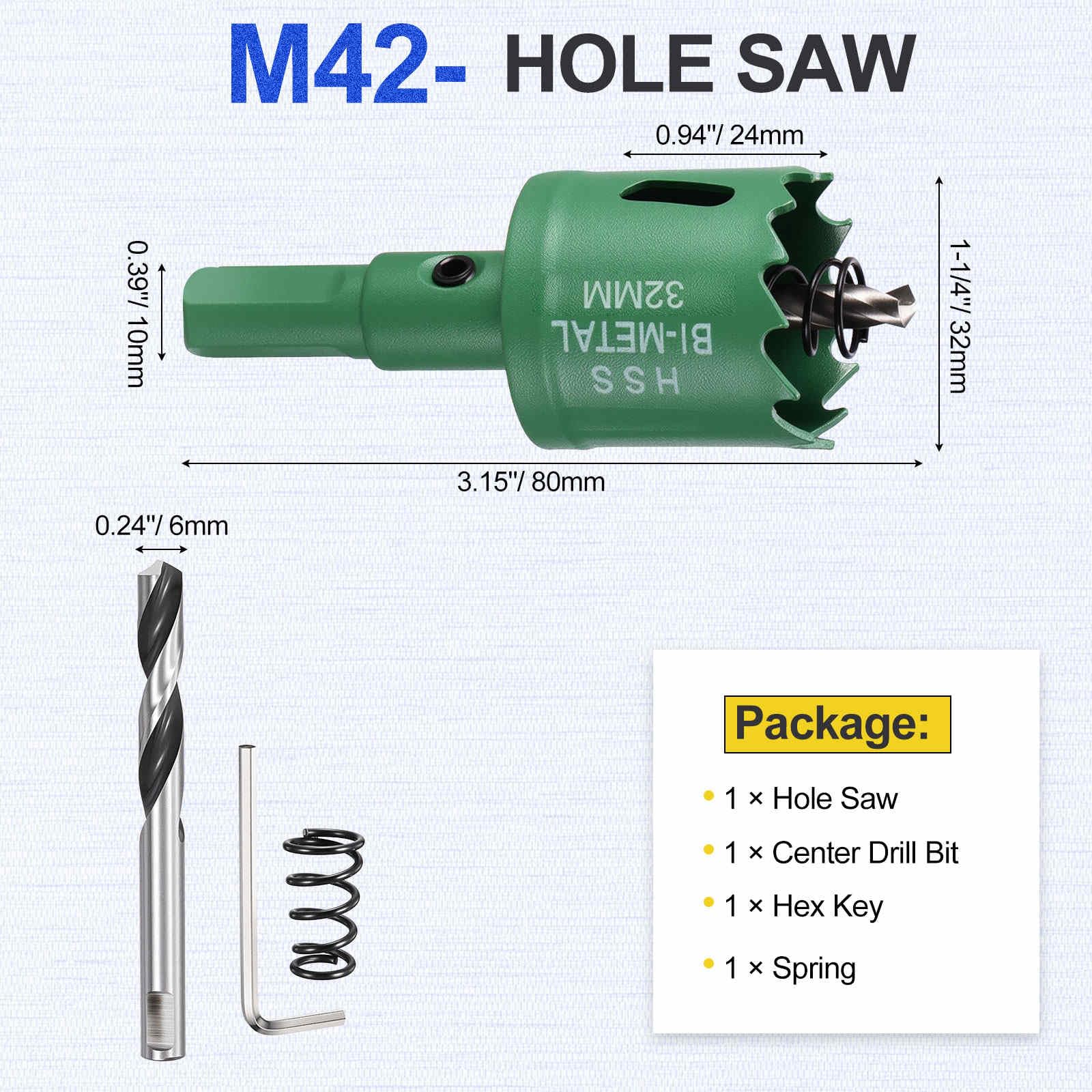 DTGN 1-1/4" Bi-Metal Hole Saw M42 HSS - 32mm Hole Cutter - Good for Thick Stainless Steel/Alloy/Aluminium/Brass/Copper - Green - Image 2