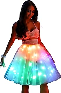 Women Tutu Skirt LED Light Up A Line Short Knee Length Tutu Tulle Skirt White - Buy now
