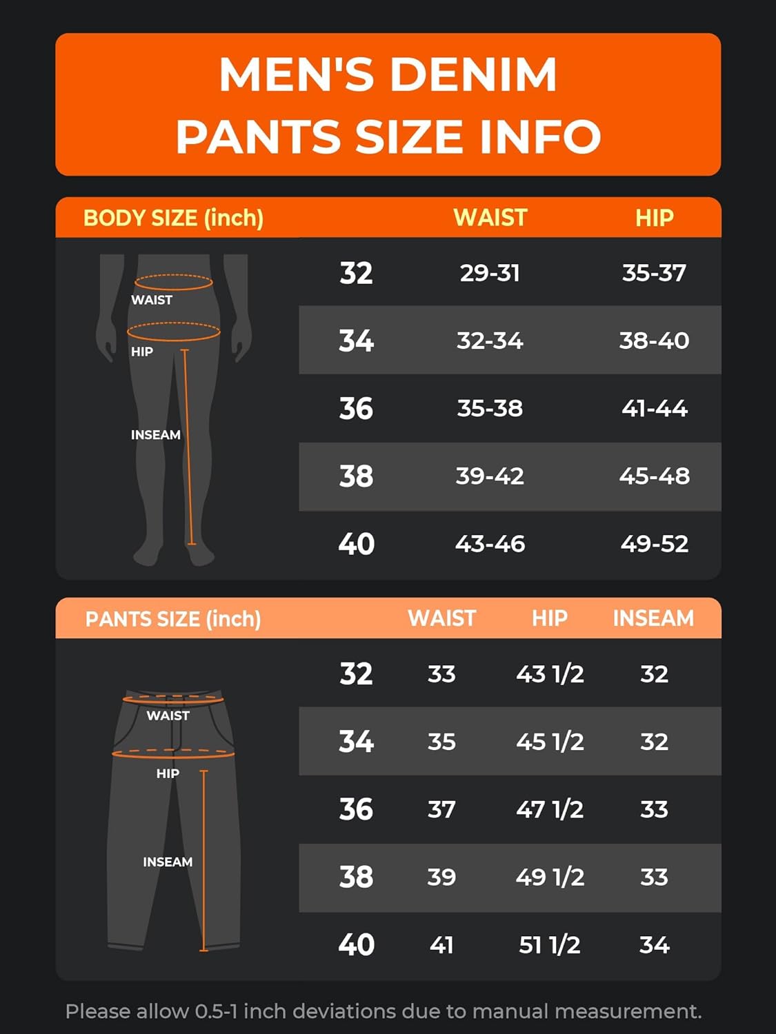 ORORO Men’s Heated Denim Pants with USB-C Rechargable Battery, Warm Thermal Heated Jeans with Fleece Lining