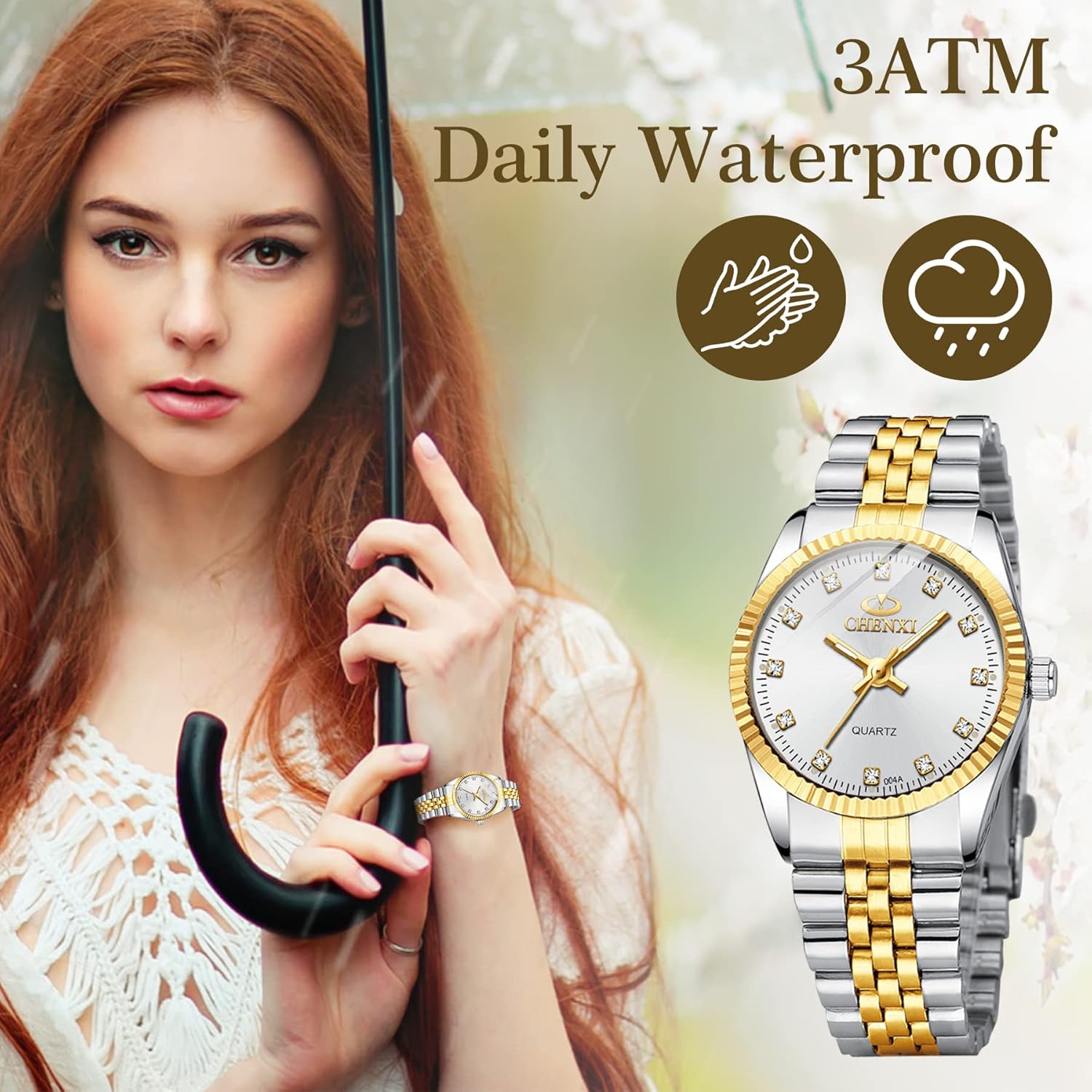 Watches, Womens Watch Two Tone Stainless Steel Bracelets Montre Femme Delicate Cadeau Gifts for