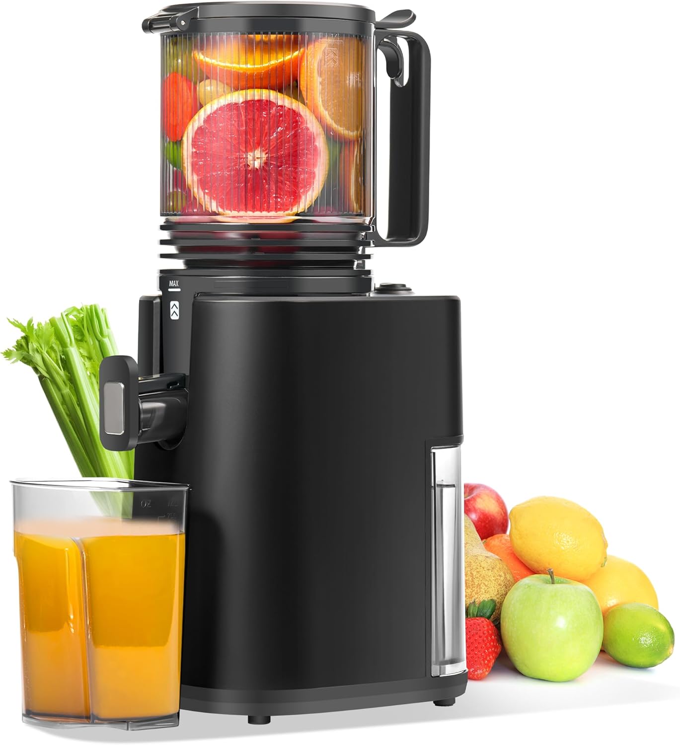 Cold Press Juicer, 5.4" Wide Feed Chute Juicer Machines for Vegetable and Fruit, Slow Masticating Juicer Easy to Clean, Black