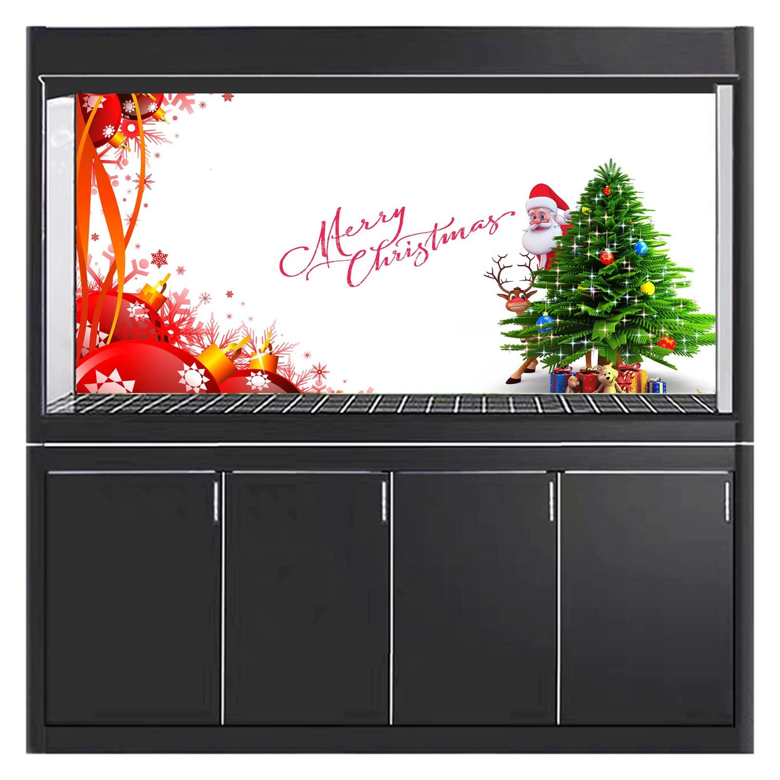 BAHULA Autocollant de fond d'aquarium, Merry Christmas HD Impression Papier peint pour aquarium Décorations PVC Autocollant Paysage Poster 122 x 76 cm