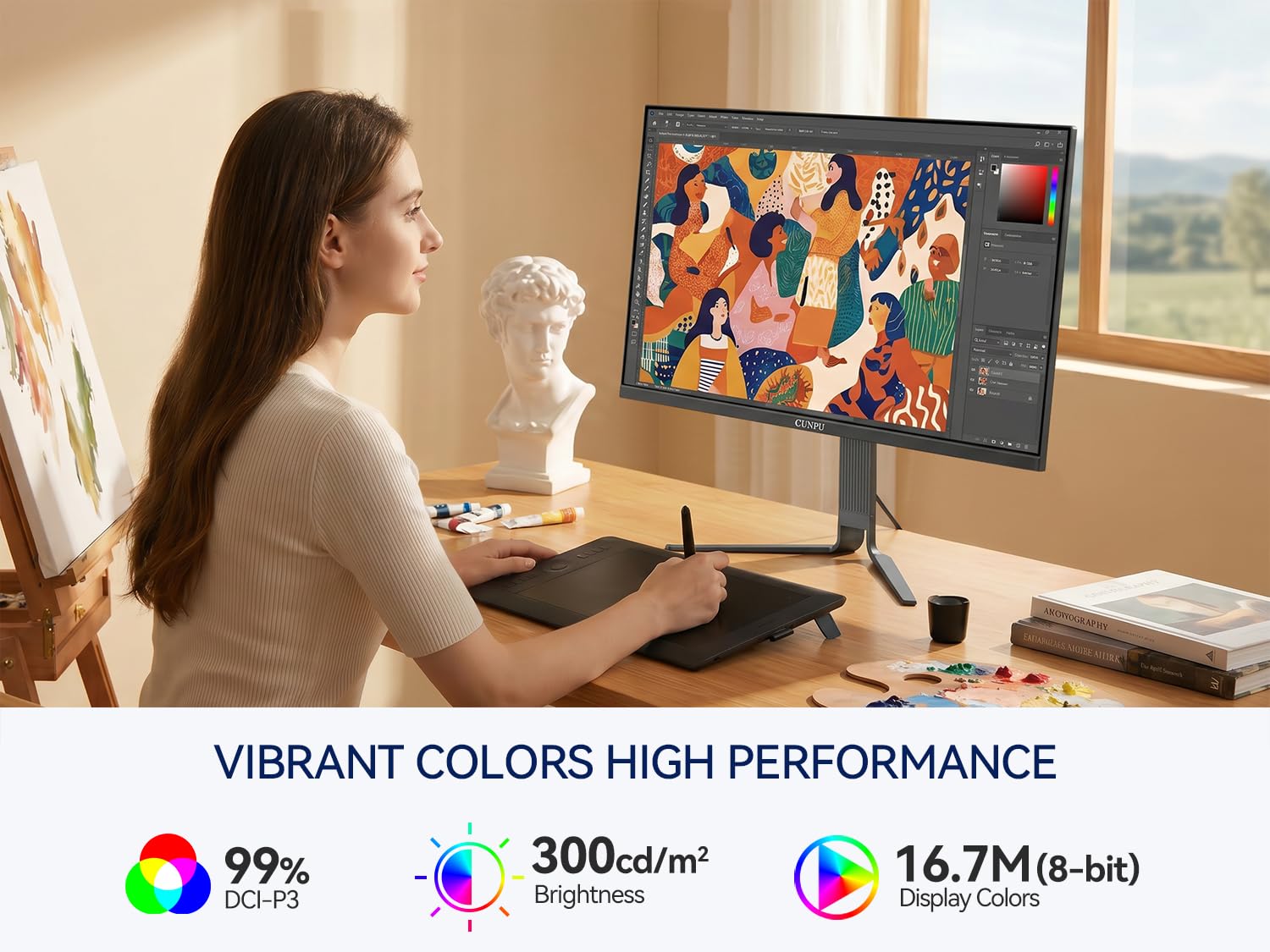 CUNPU 32" 4K IPS Monitor, 100% DCI-P3, 65W USB-C PD, 3-Side Ultra-Thin Bezel, Flicker-Free Eye Care, Ergonomic Adjustable, HDMI/DP, VESA 100x100 - Home/Office Entertainment image 4
