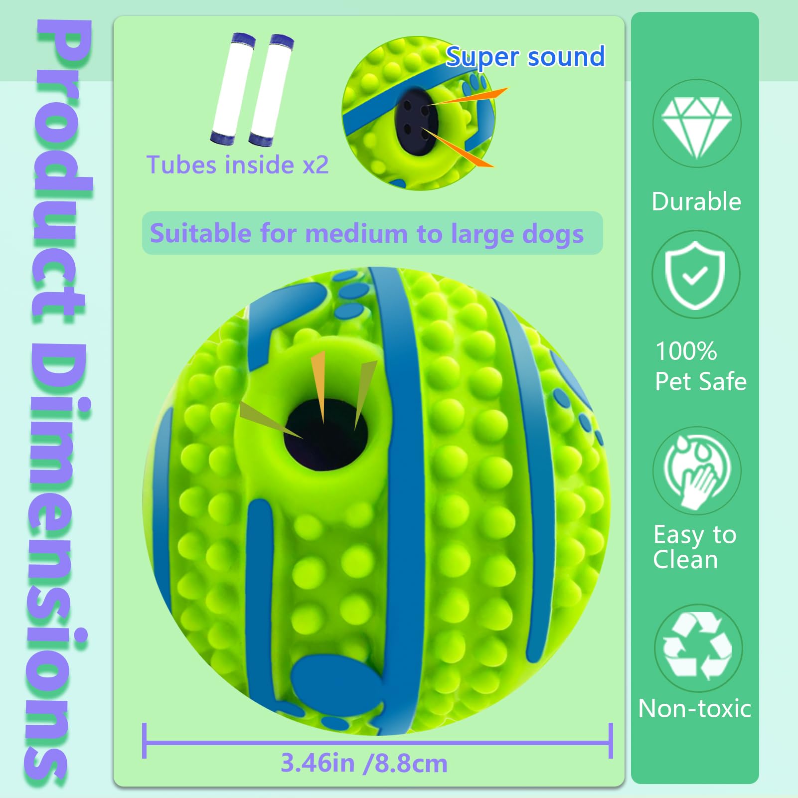TAUCHGOE Interactive Toys for Dog 3.46" Squeaky Ball for Dogs Interactive Dog Toys Squeaky Balls for Dogs for Exercise & Training - Image 2