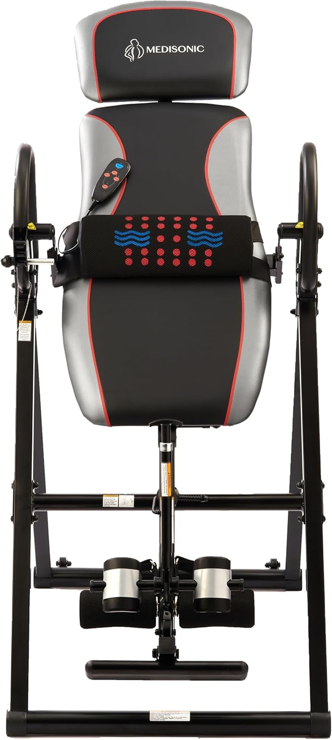 Deluxe Inversion Table with Adjustable & Removable Lumbar Pad, Comfortable Ankle Security Cups, Multiple Inversion Angles, Heavy-Duty Frame, 300 lb Capacity, Black & Gray