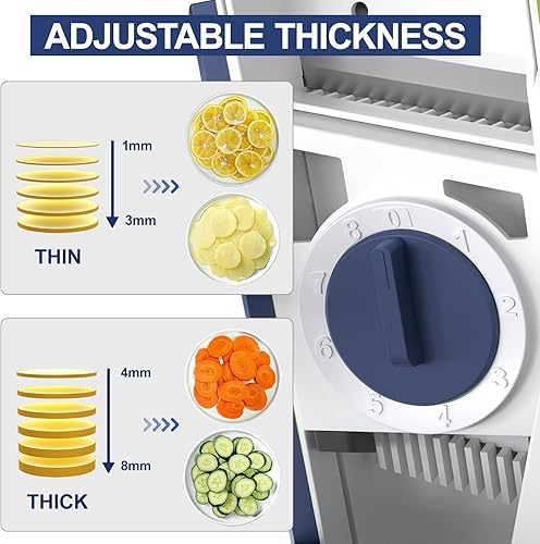 Miniatura 10 de Versión mejorada Cortadora de mandolina para cocina y picadora de verduras segura 5 en 1 y cortador de mandolina ajustable. Hoja desmontable, puede