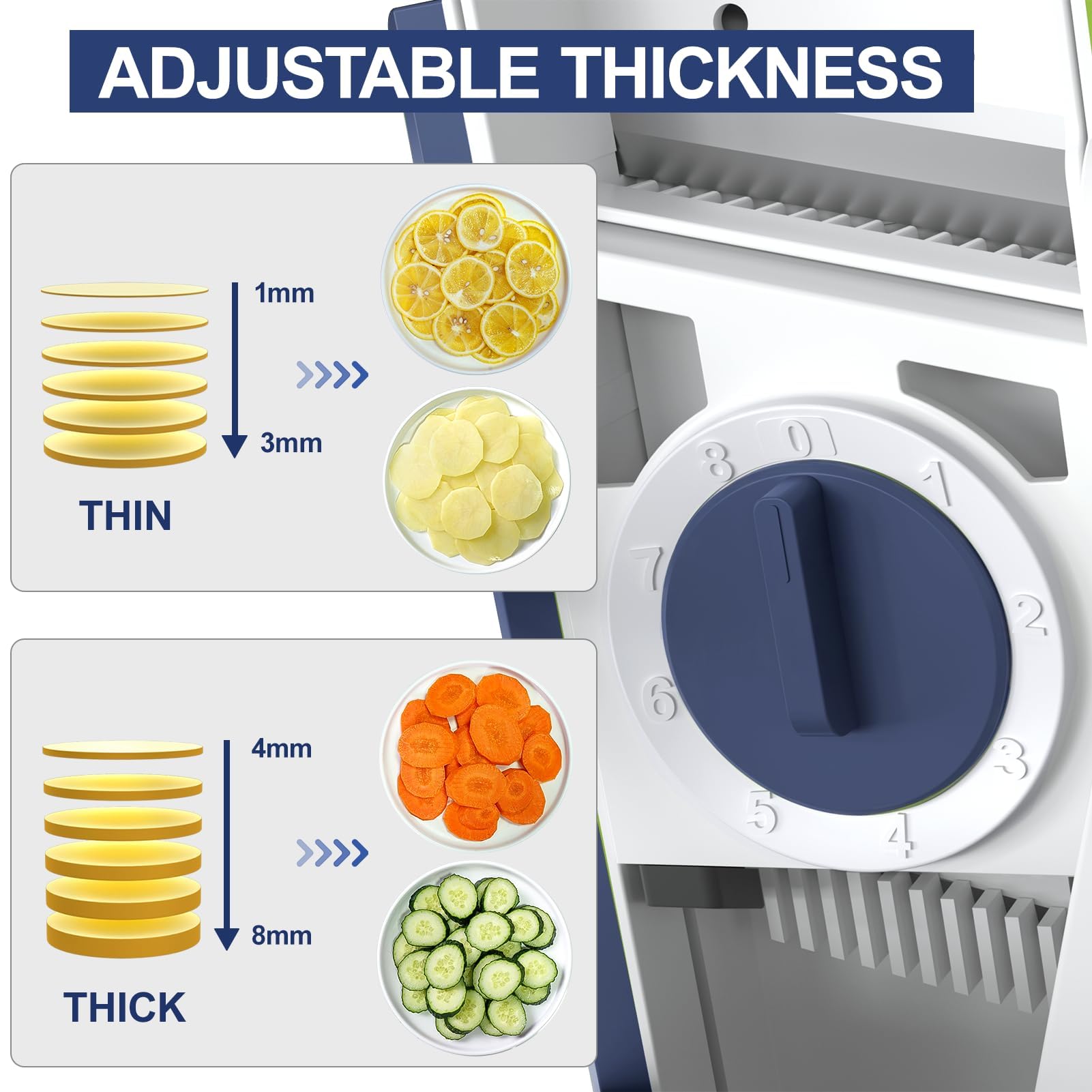 Mandoline De Cuisine 5 En 1 Jinshome - Trancheuse Légumes Réglable + Hachoir - Lames Inox Safe - Sans BPA - Facile Lavage