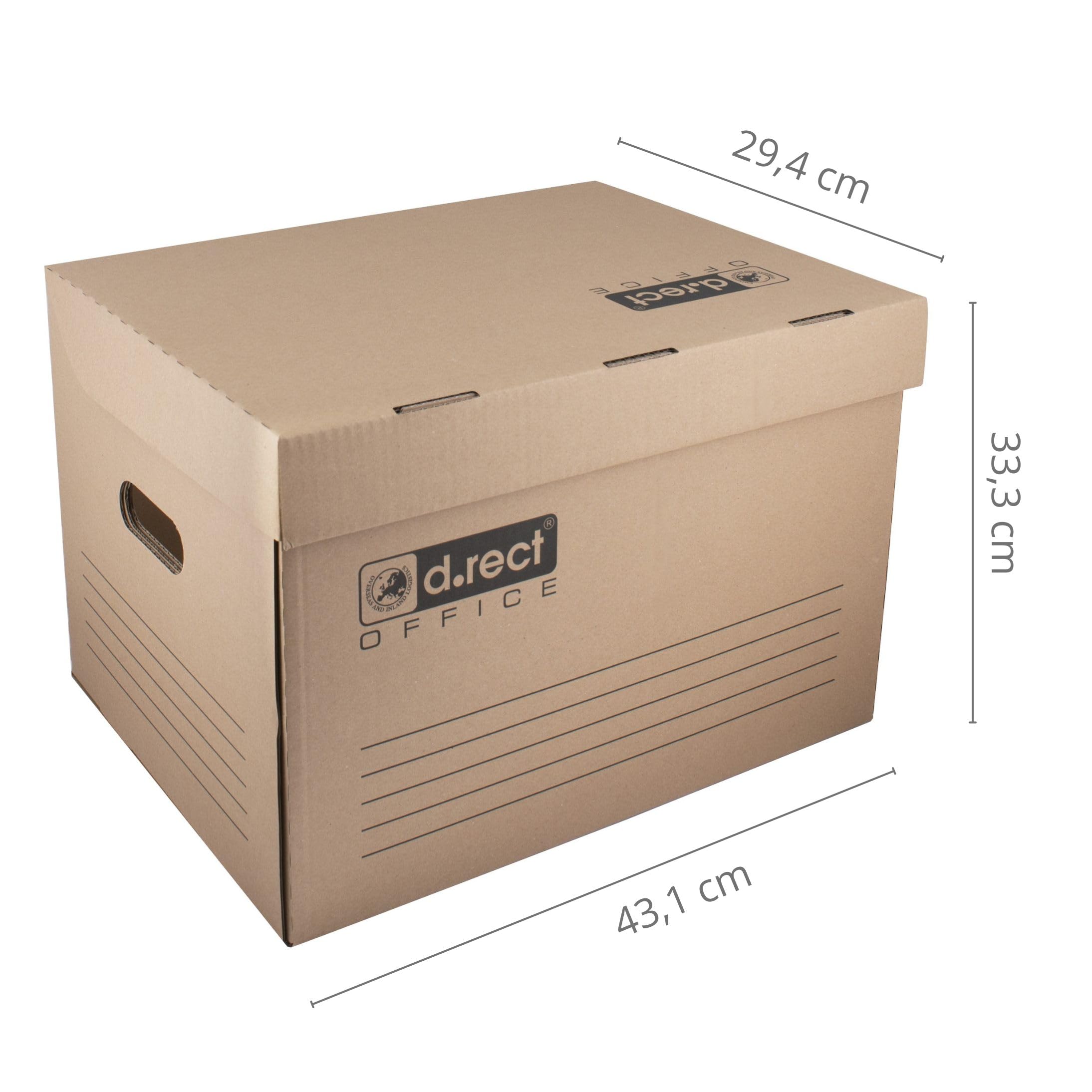 D.RECT KEEP.IT 2100 Cajas de Almacenamiento Set de 12 – Caja Archivo y Mudanza A4 – Cartón Ondulado 3 Capas 390 g/m² – Con Tapa Integrada, Asas y FSC