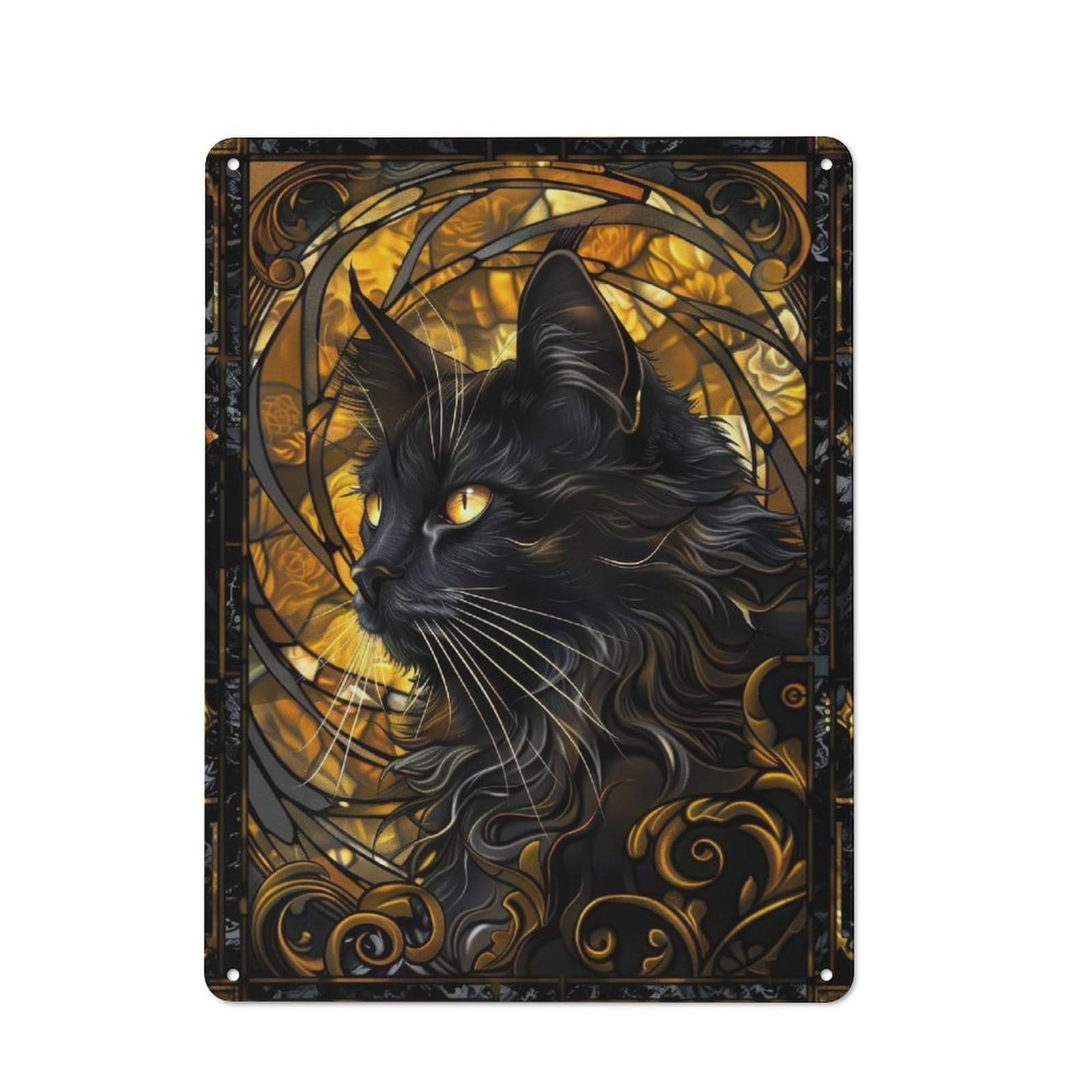 Junmoney Kintsugi Black Cat Rustic Tin Wall Sign 40X30cm Featuring Bistro Wall Plaque For Restaurant, Kitchen, Counter Or Breakfast Nook