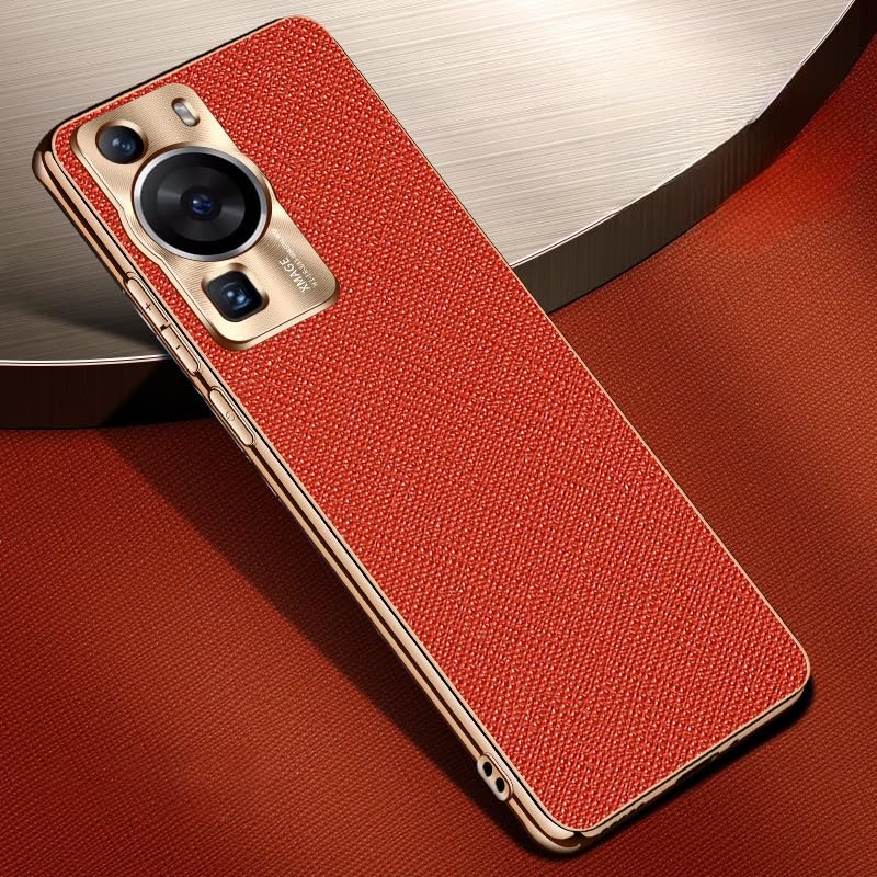 Phone Case Compatible with Huawei P60 Case, Slim Premium Leather Full Cover Soft TPU & Hard PC Stylish Phone Case, Shockproof Case Anti-Slip Stylish Sturdy Protective Case(Orange)