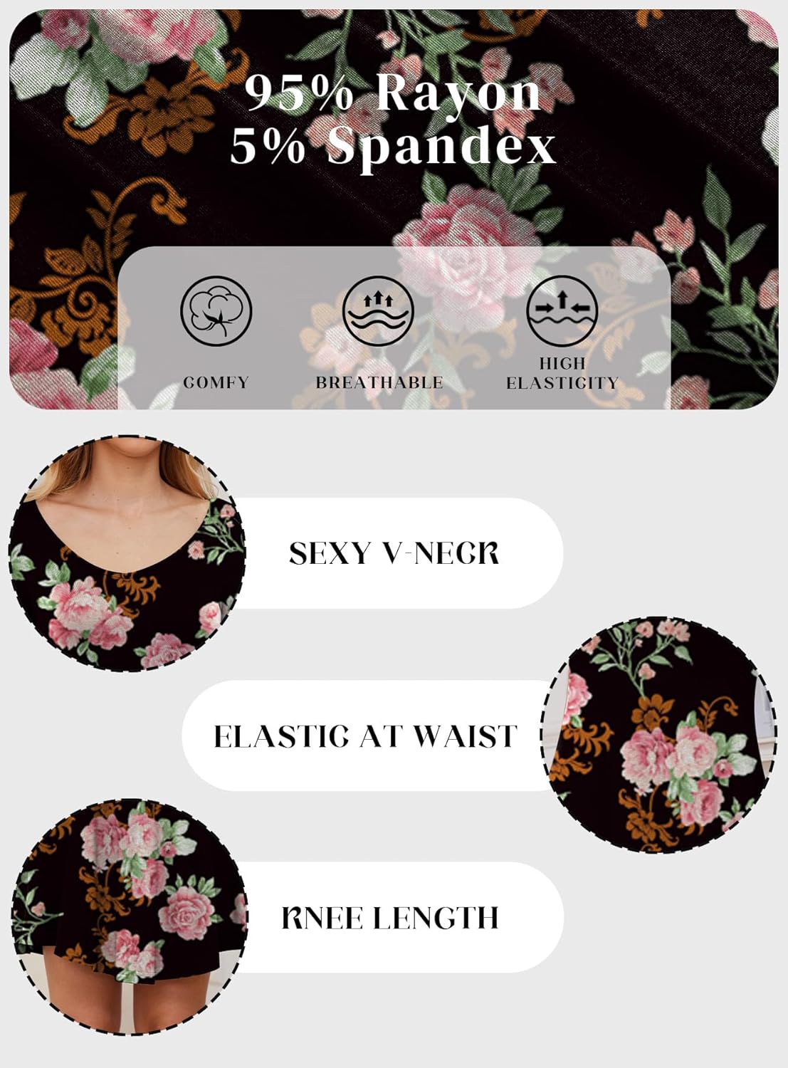 DEARCASE Women's T Shirt Dress Long Sleeve V-Neck Floral Print Casual Loose Flowy Swing Dresses - Image 5