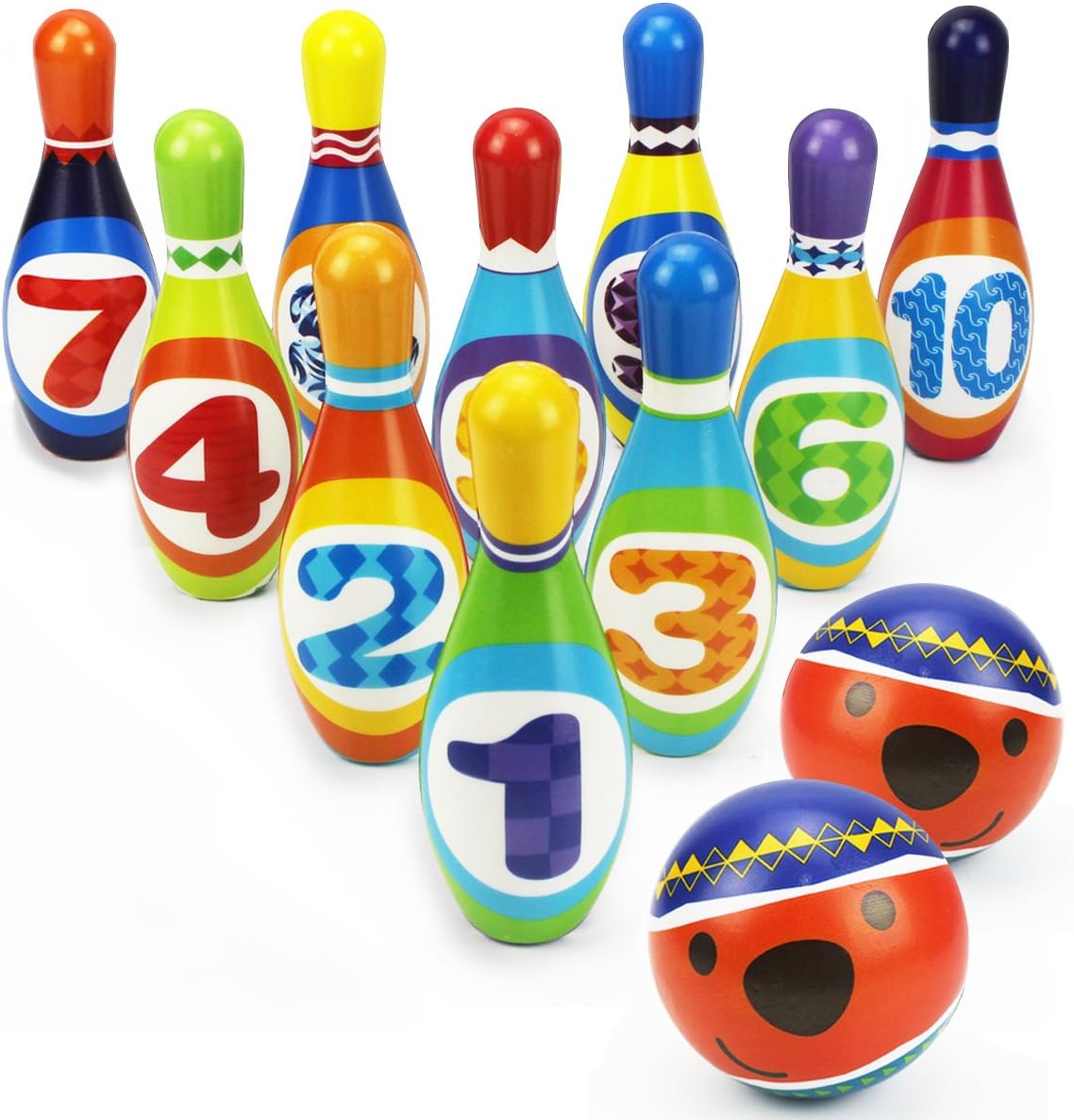 iPlay, iLearn Kids Bowling Toys, Party Favors, Foam Ball Play Set, Indoor Sport Game, 10 Pins, 2 Balls, Early Development Gifts for 1 2 3 4 Year Olds, Children, Toddlers, Boys, Girls (Blue)