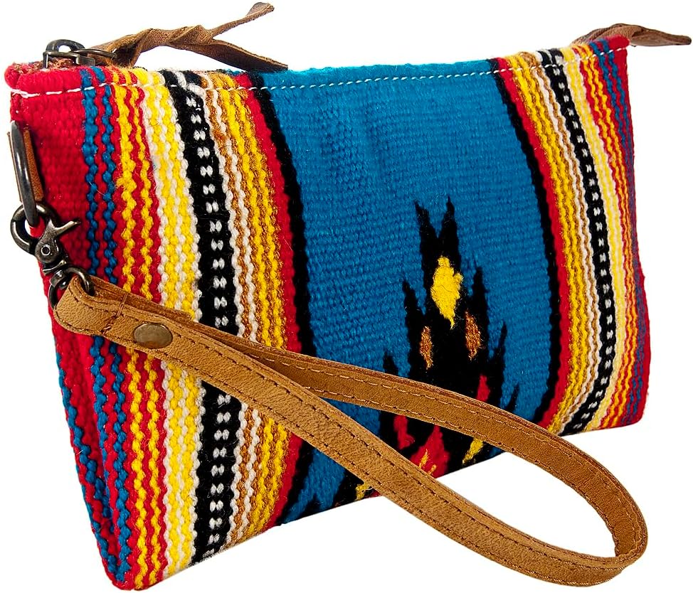 American Darling Women's Wristlet Bag Western Saddle Blanket Genuine Leather Handbag and Ladies Purse